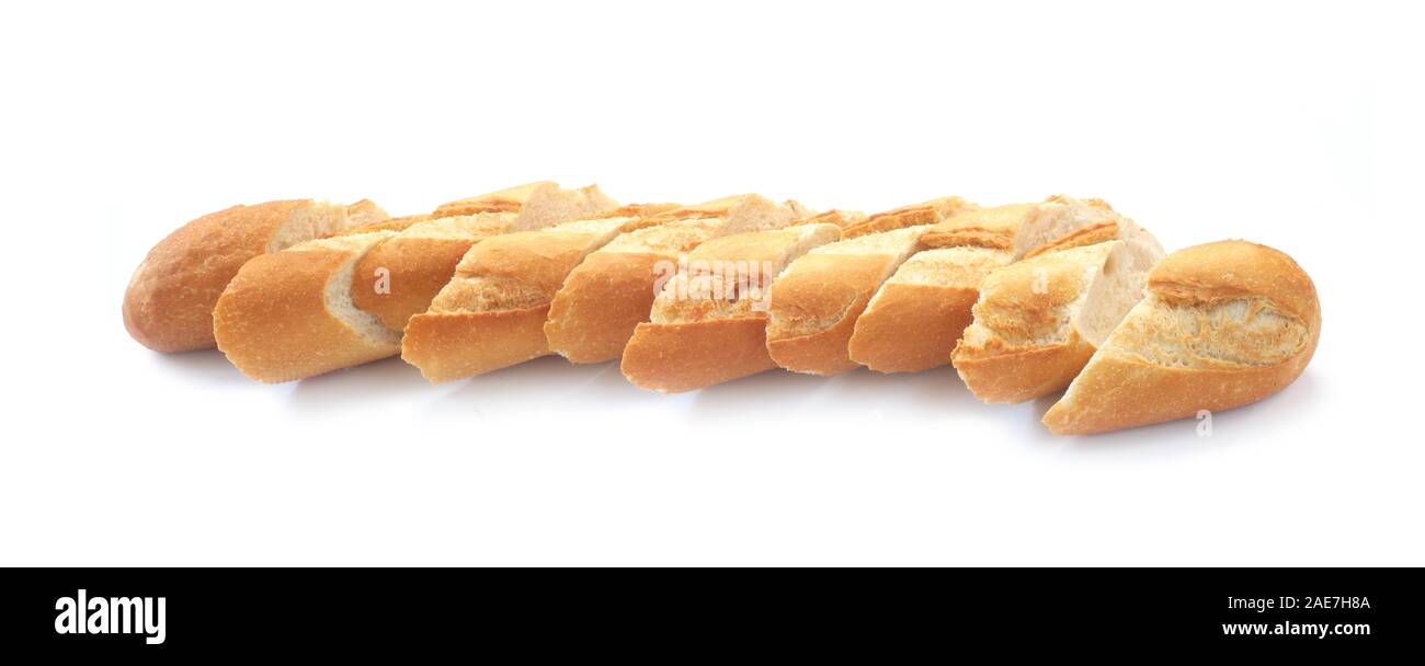 Scheiben Baguette isoliert auf weißem Stockfoto
