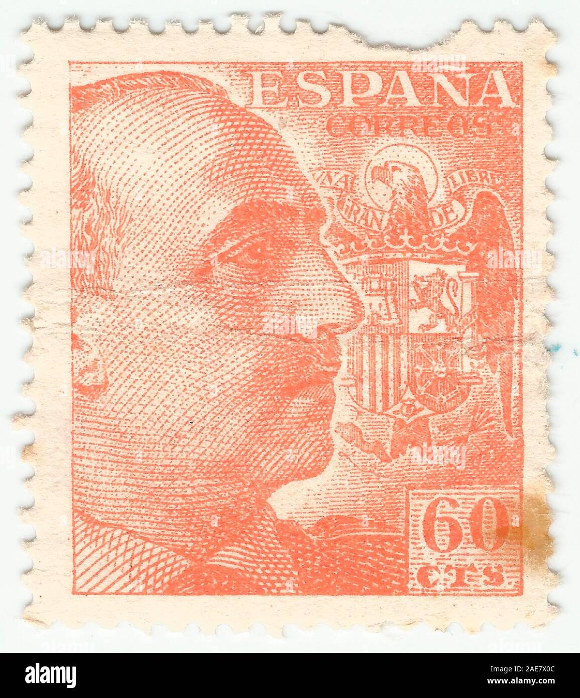 Mérida, Extremadura, Spanien; DIC, 01, 2.018-Stempel mit einem Porträt von General Francisco Franco 1892-1975. Ca. 1949 Stockfoto