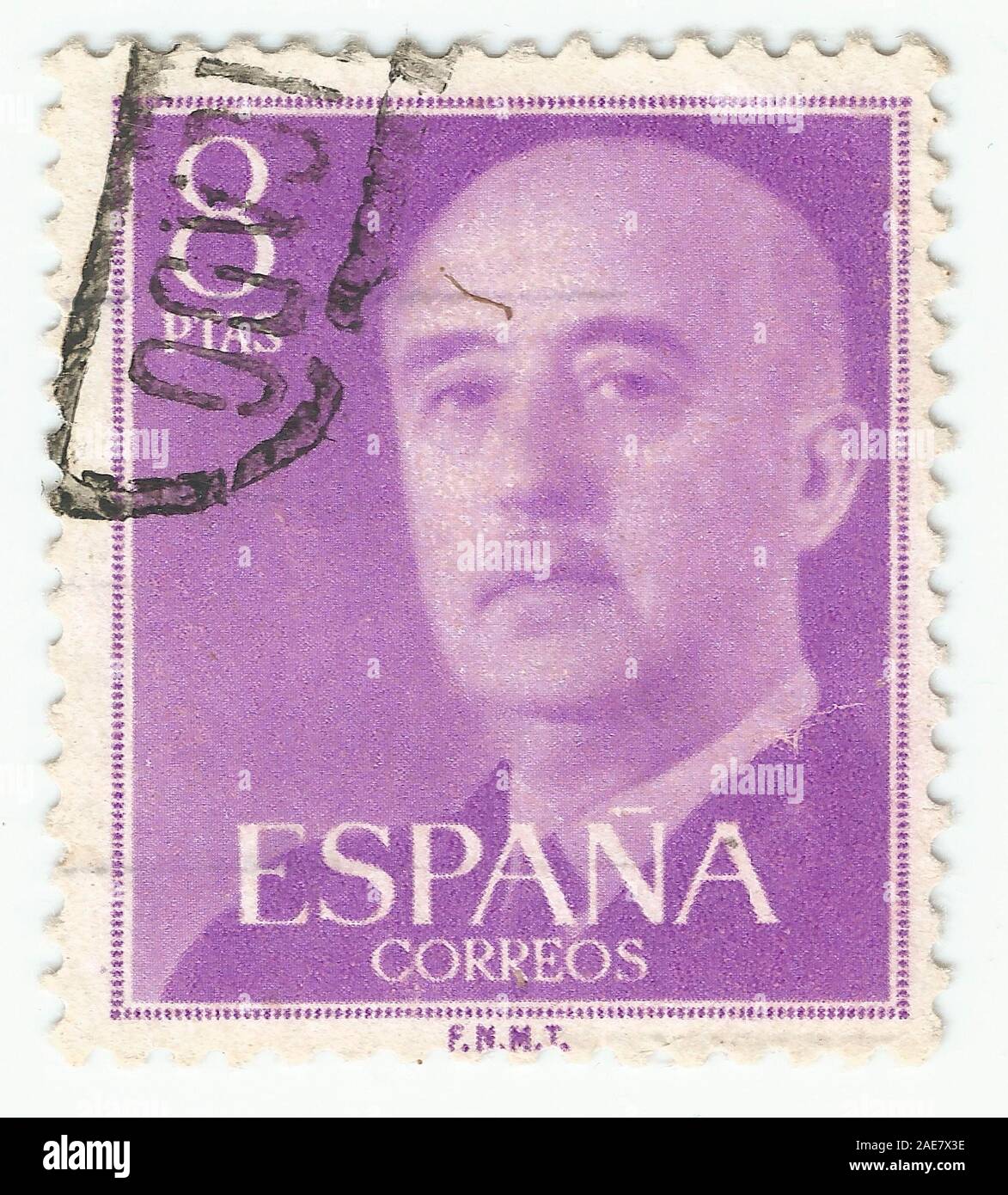 Mérida, Extremadura, Spanien; DIC, 01, 2.018-Stempel mit einem Porträt von General Francisco Franco 1892-1975. Ca. 1949 Stockfoto