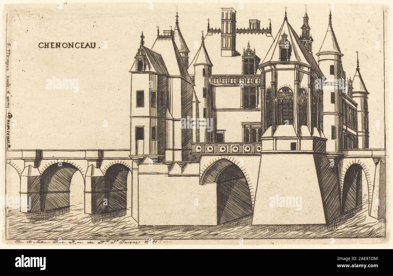 Chateau de Chenonceau, 2e Planche (Schloss Chenonceau, 2 Platte); 1856 Datum Charles Meryon nach Jacques Androuet Ducerceau I, Chateau de Chenonceau, 2e Planche (Schloss Chenonceau, 2 Platte), 1856 Stockfoto