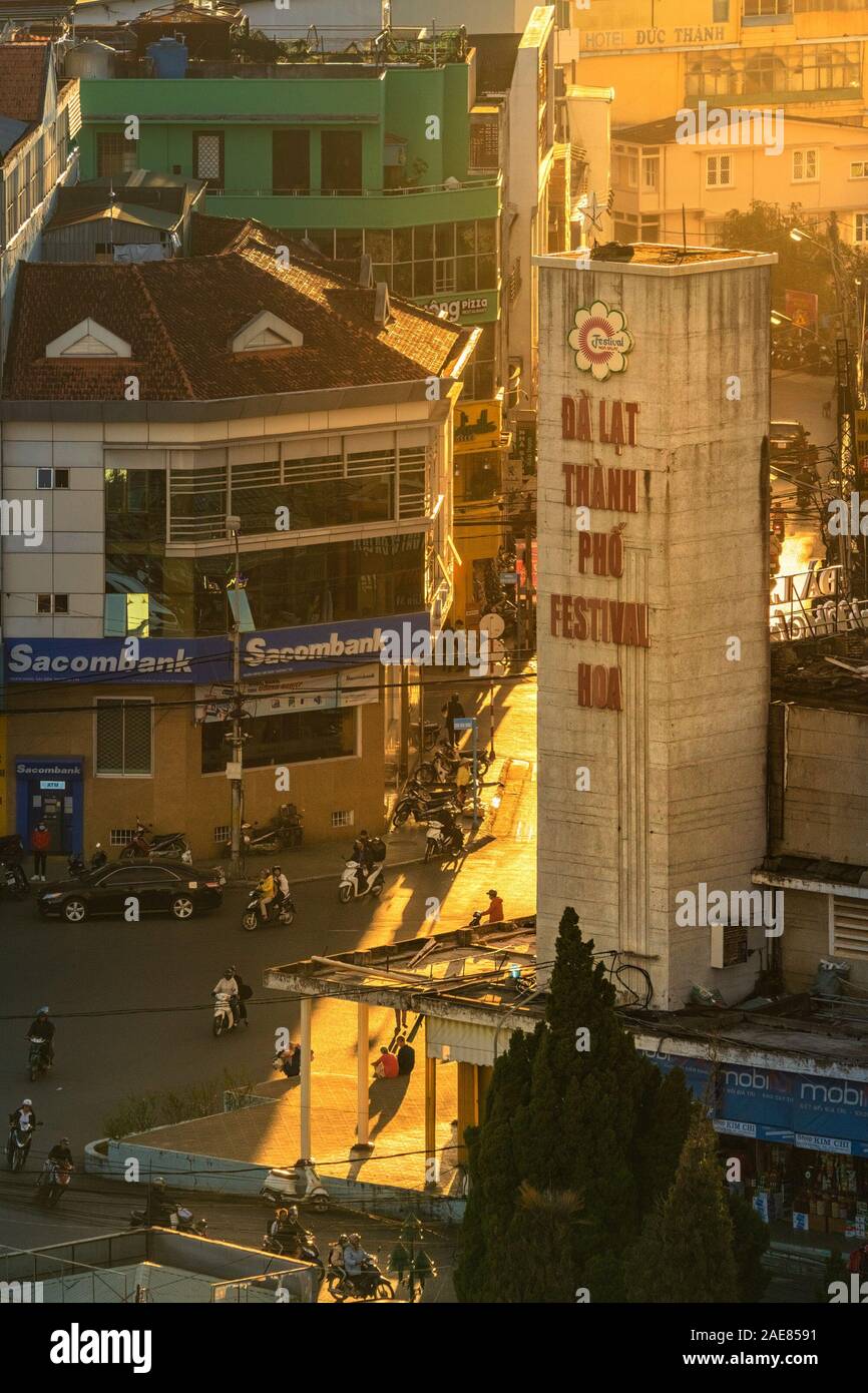 Lizenzpflichtiger, hochwertiger Luftbildaufnahmen aus der Hoa Binh Area, Dalat, Vietnam Stockfoto