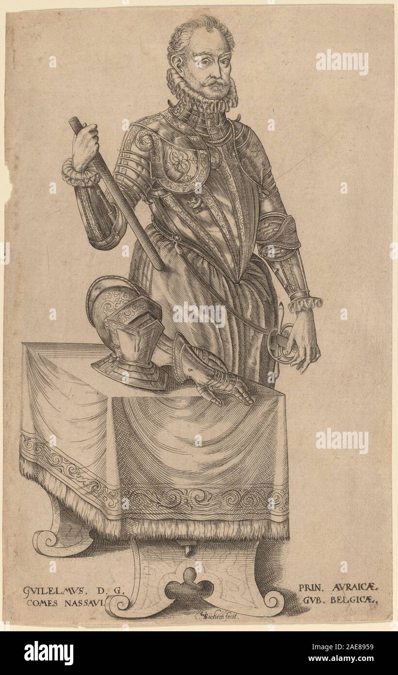 Dieser Stich von Christoffel van SiChem I. zeigt Wilhelm von Nassau, Prinz von Orange. Es betont Porträtmalerei, Heraldik, niederländische Druckerei aus dem 17. Jahrhundert und historische Darstellung des europäischen Adels. Stockfoto