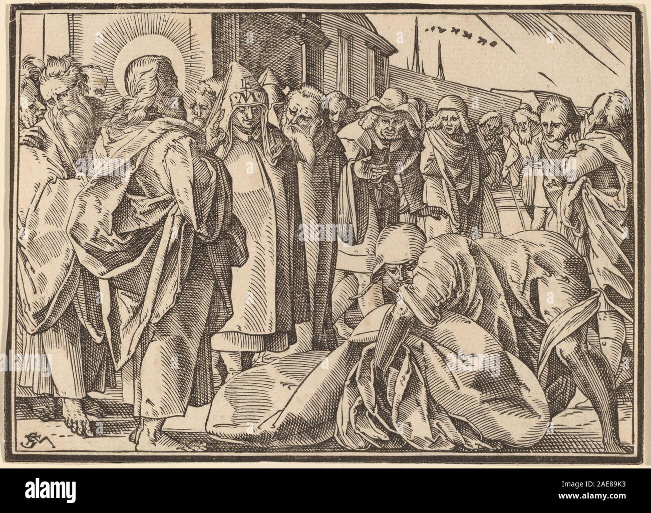 Der Gelähmte geheilt von Christus nimmt sein Palette Christoph Murer, der Gelähmte geheilt von Christus nimmt sein Palette Stockfoto