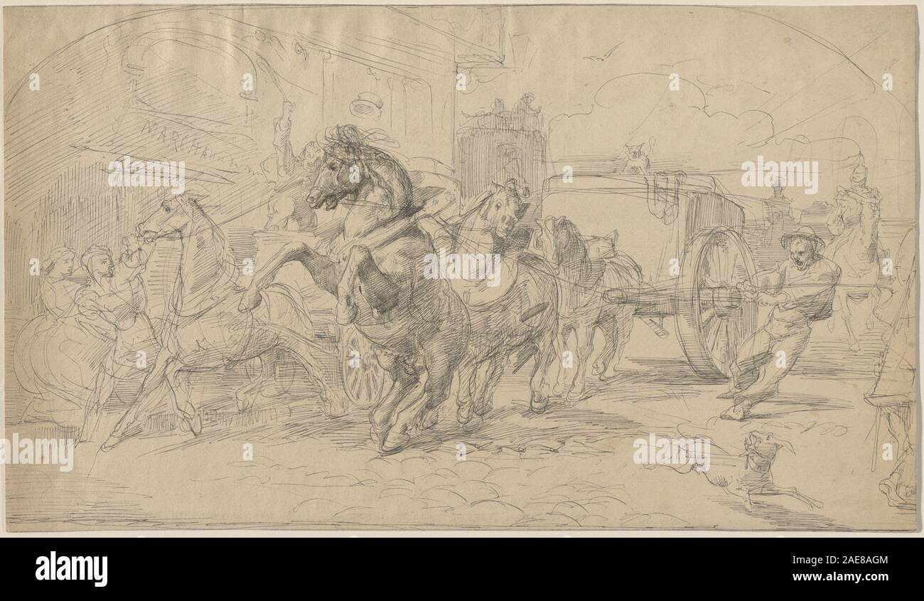Der entlaufene Wagen; 1830 Kreis von Eugène Delacroix, der entlaufene Wagen, 1830 s Stockfoto