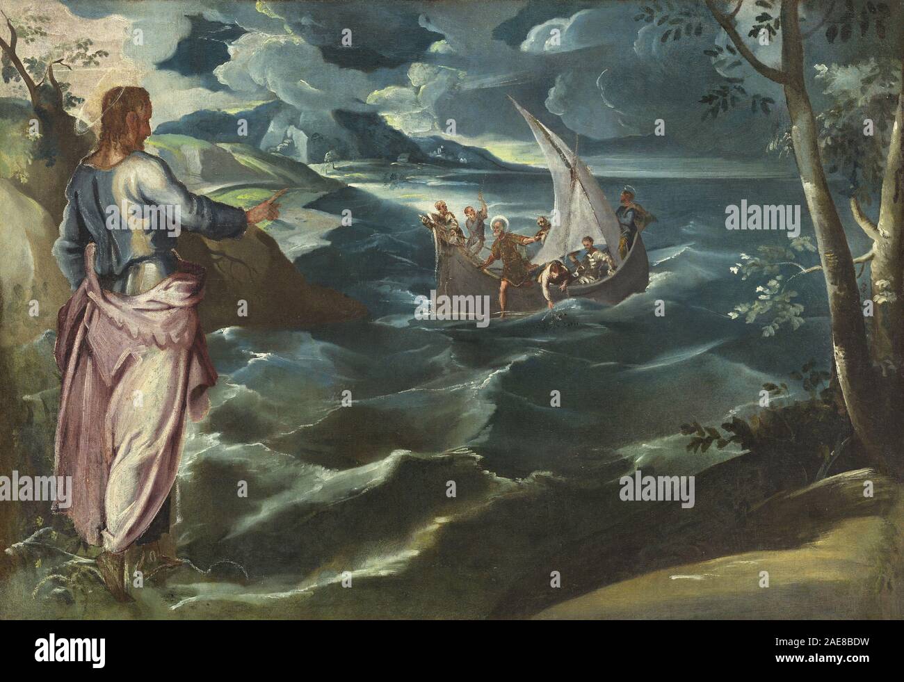 Christus an den See von Galiläa; c. 1570 s Kreis von Tintoretto (vermutlich Lambert Sustris), Christus auf dem See Genezareth, c 1570 s Stockfoto