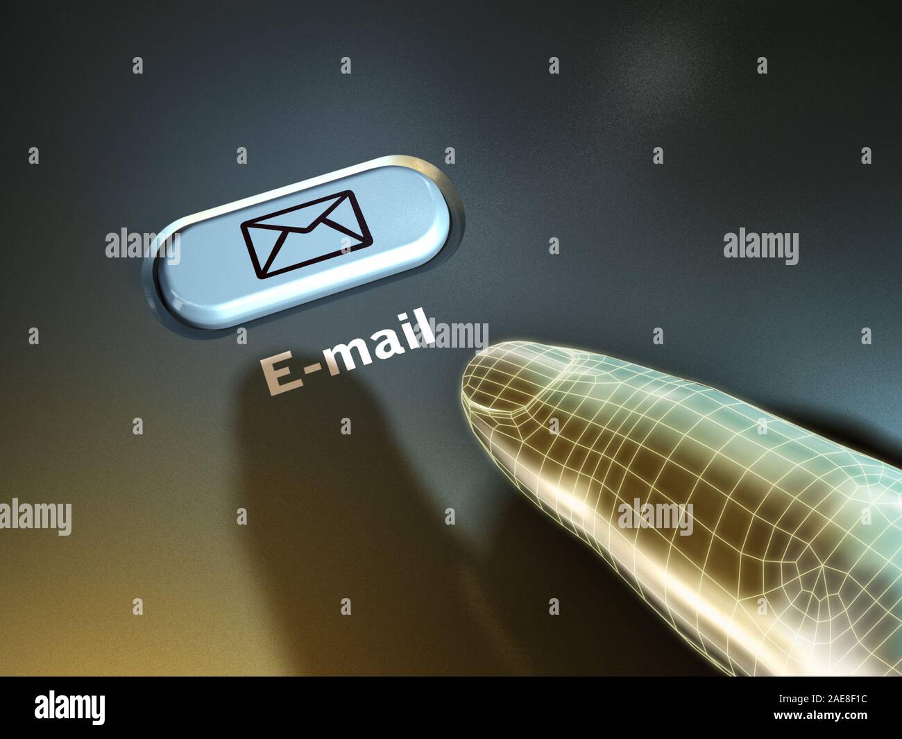 Kybernetische Finger zu drücken Sie eine e-mail. Digitale Illustration. Stockfoto
