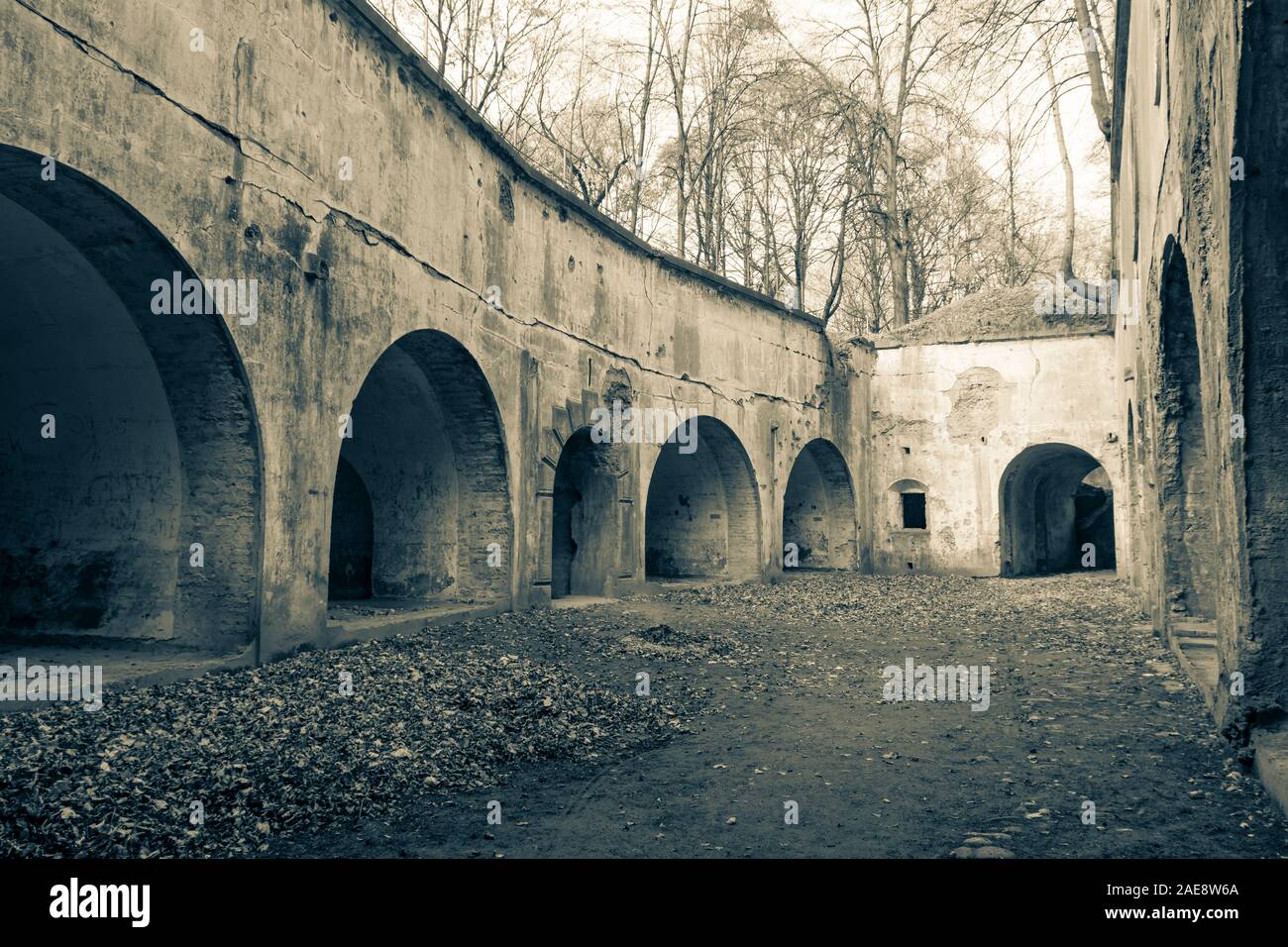 Przemysl Festung: Artillerie Fort ich Salis-Soglio. Innenhof und Kaserne Gebäude. Das östliche Polen, Europa. Stockfoto