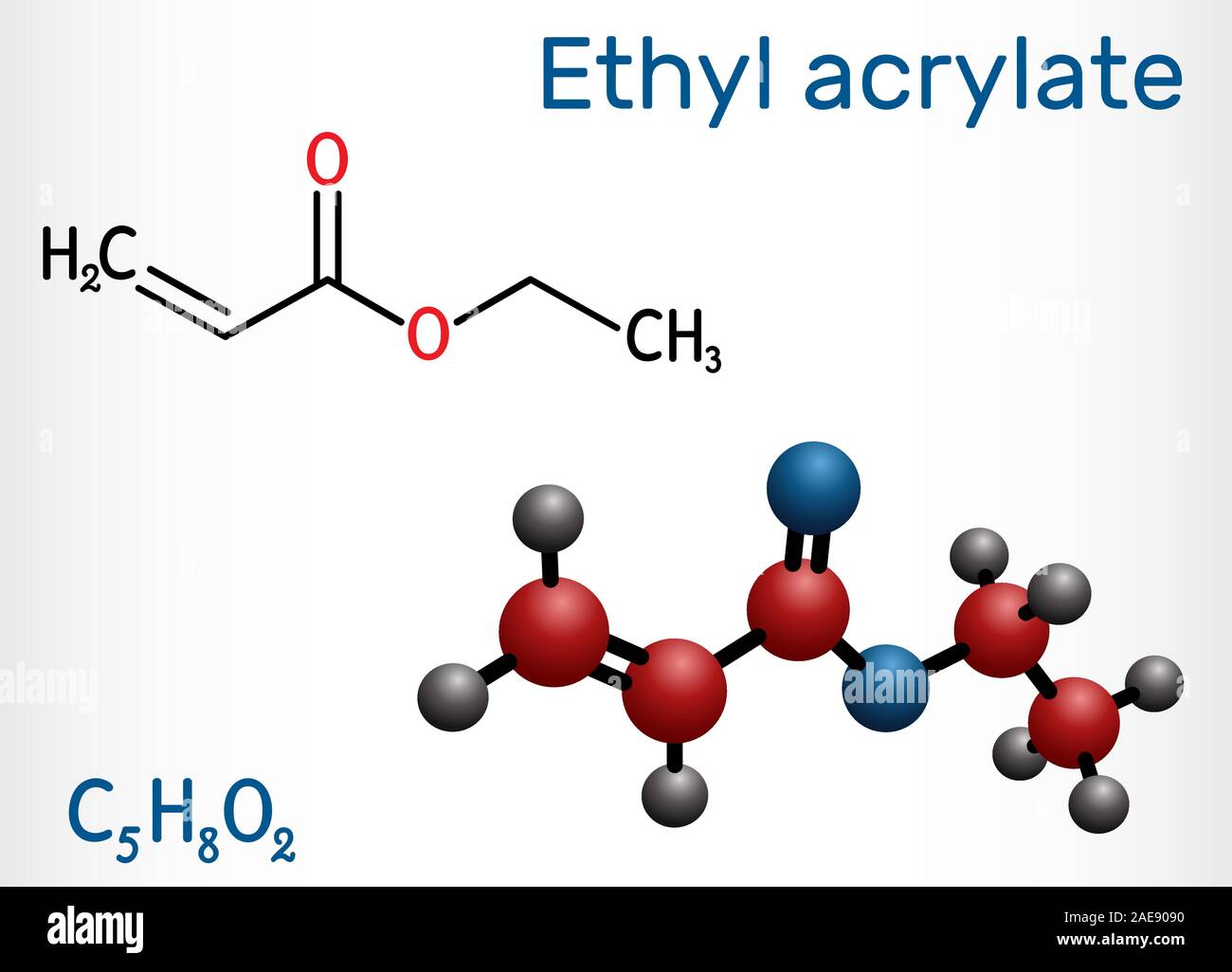 Ethyl Acrylat Molekül. Strukturelle chemische Formel und MolekülModell