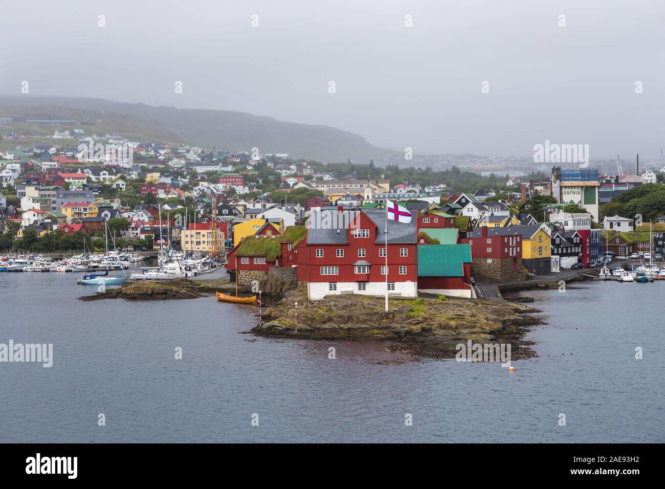 Stadt und Hafen Eindruck, Tórshavn, Streymoy, Färöer Inseln Stockfoto