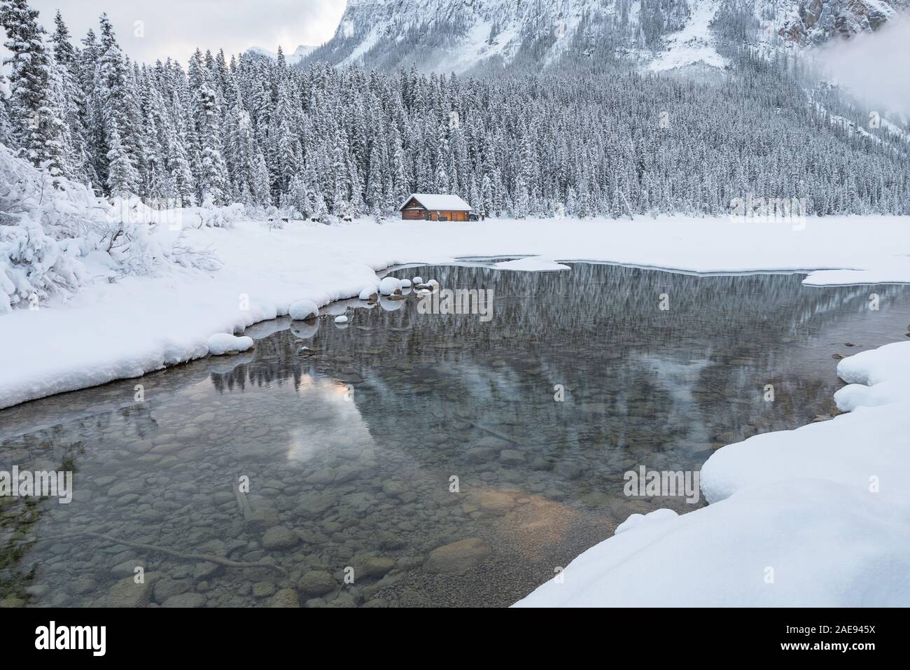 Winter am Lake Louise, Banff National Park, Alberta, Kanada Stockfoto
