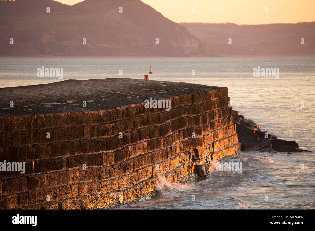 Lyme Regis ist auf der Heritage Coast oder Jurassic Coast gelegen, ist der Hafen von der Hafenmauer, bekannt als der Cobb geschützt. Der Bereich ist Stockfoto