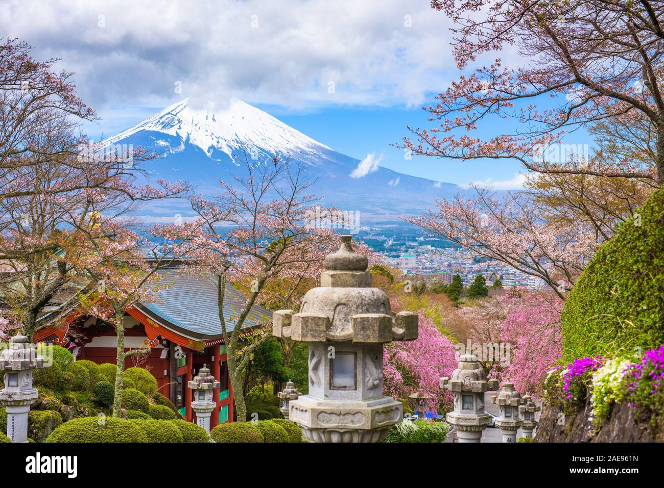 Gotemba City, Japan am Friedenspark mit Mt. Fuji in der Frühjahrssaison. Stockfoto