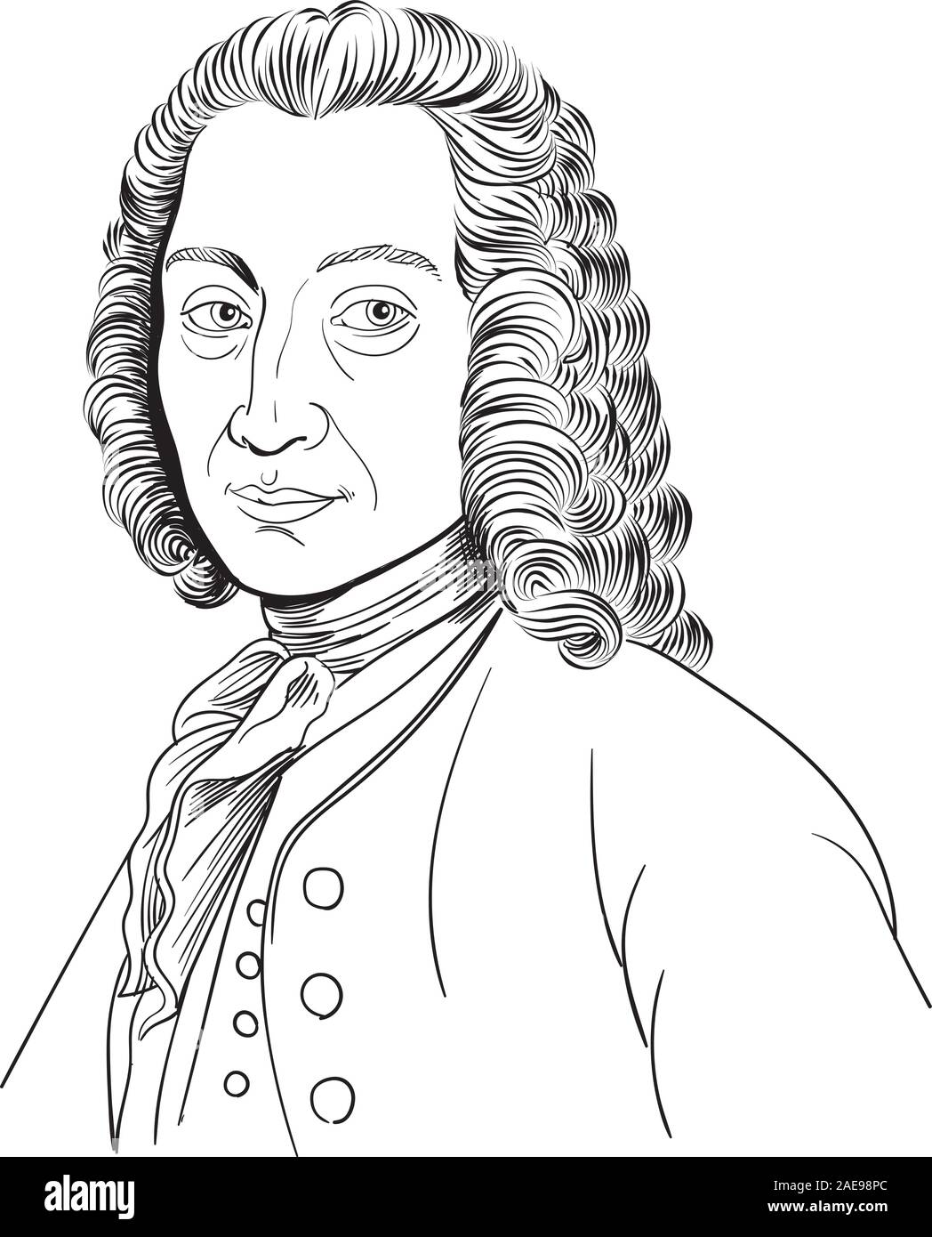 Anders Celsius cartoon portrait isoliert. Er war ein schwedischer Astronom, Physiker und Mathematiker. Stock Vektor