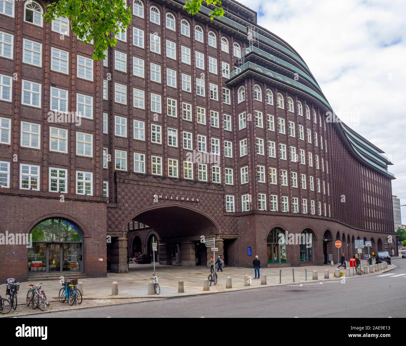 Expressionistische Ziegelarchitektur im Chilehaus-Gebäude im Kontorhausviertel Altstadt Hamburg Deutschland. Stockfoto