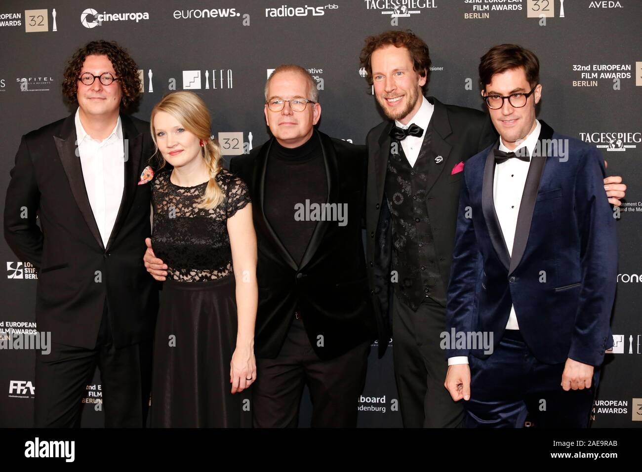 Berlin, Deutschland. Dezember 7th, 2019. 32. Europäische Filmpreis im Haus der Berliner Festspiele in Berlin, Deutschland. Im Bild: Jonas Weydemann, Frauke Kobmueller, Peter Hartwig, Jakob Weydemann und John gürtler © Piotr Zajac/Alamy leben Nachrichten Stockfoto