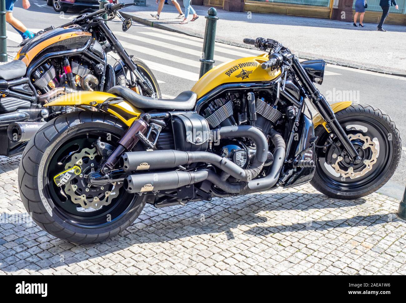Harley Davidson VRSC Nachtrute spezielle Motorräder in Prag Tschechische Republik. Stockfoto