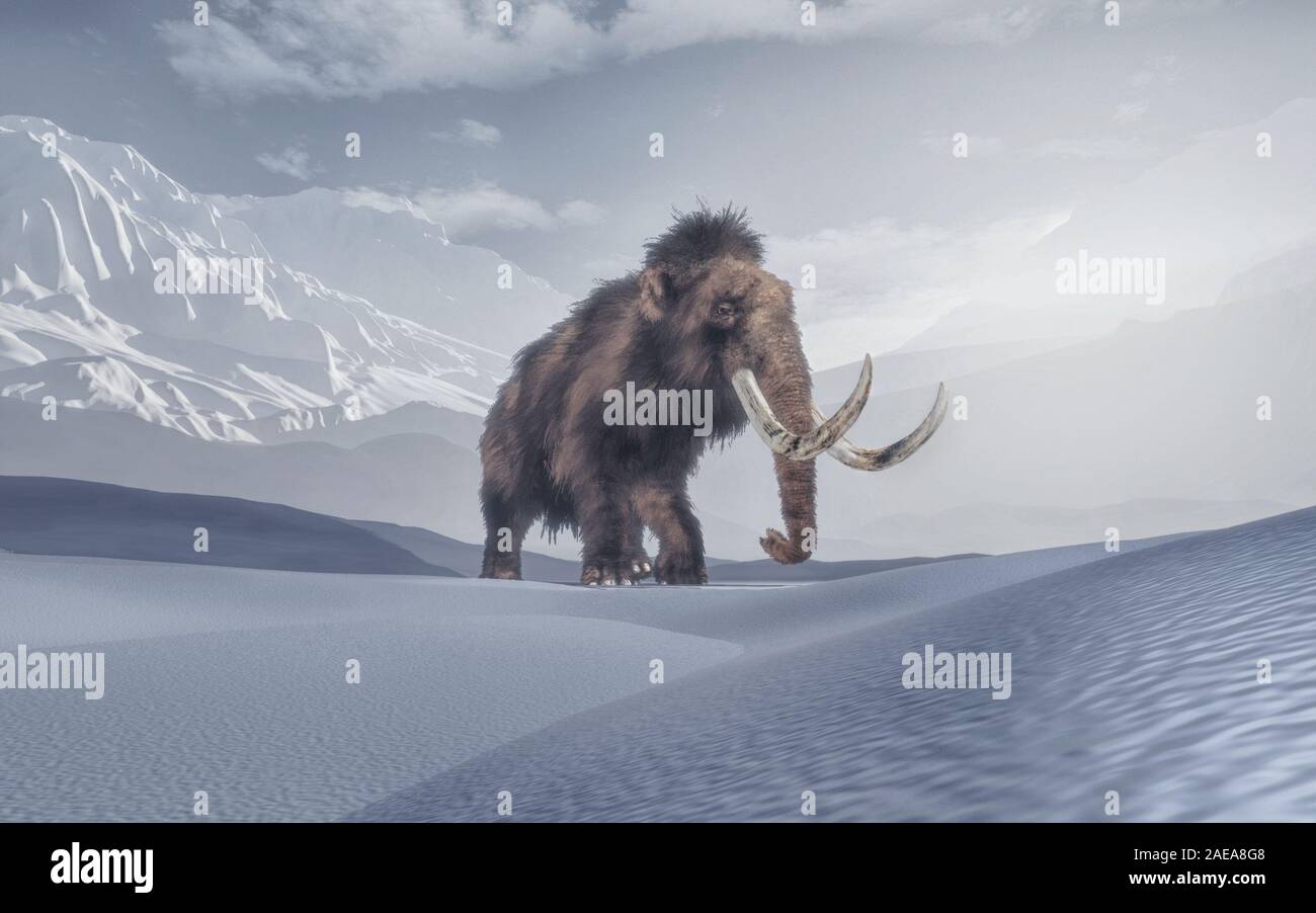 Mammut in der Mitte der Berge. Dies ist ein 3D-Render Abbildung Stockfoto