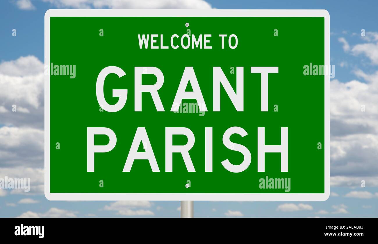 Rendering von 3d-grüne Hinweisschild für Grant Parish in Louisiana Stockfoto