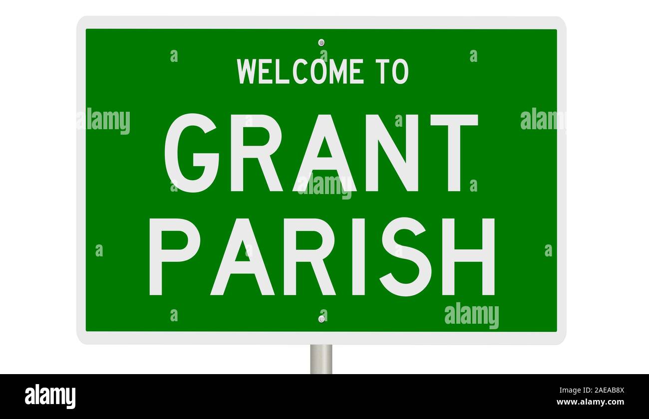 Rendering von 3d-grüne Hinweisschild für Grant Parish in Louisiana Stockfoto