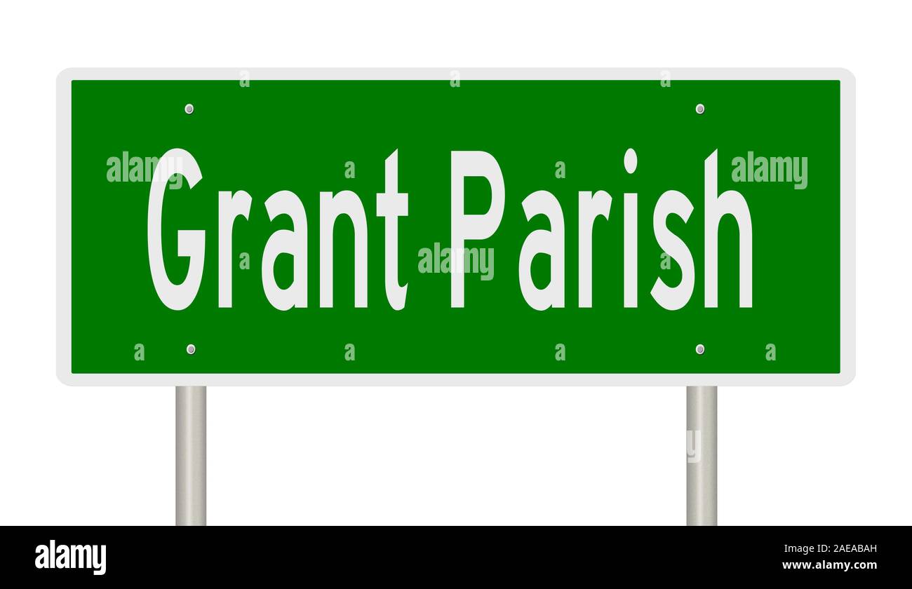 Rendering von 3d-grüne Hinweisschild für Grant Parish in Louisiana Stockfoto