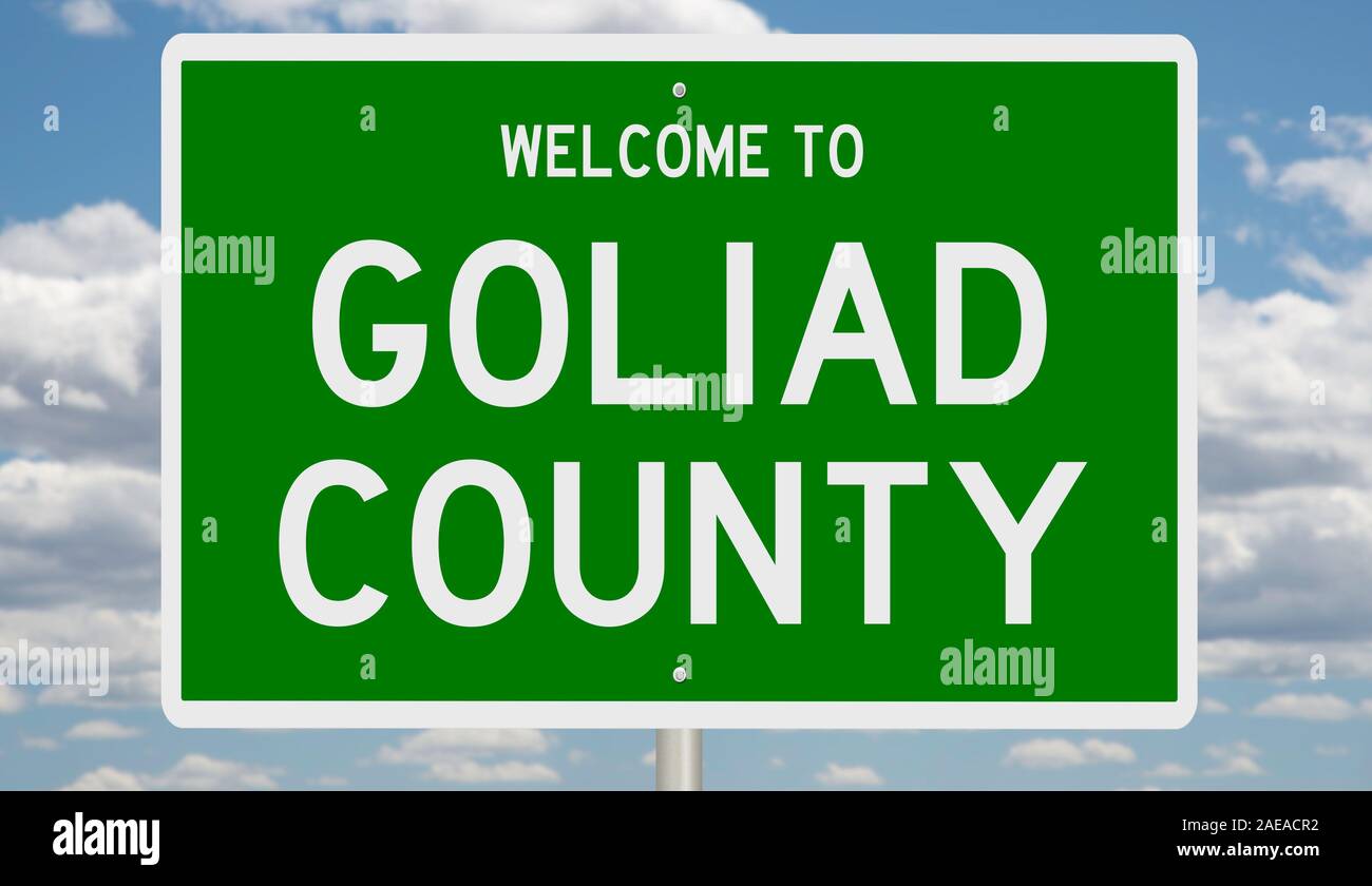 Rendering von 3d-grüne Hinweisschild für Goliad County Stockfoto