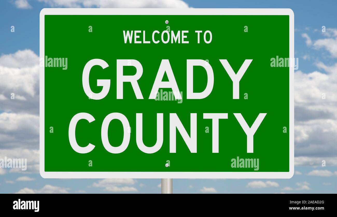 Rendering von 3d-grüne Hinweisschild für Grady County Stockfoto