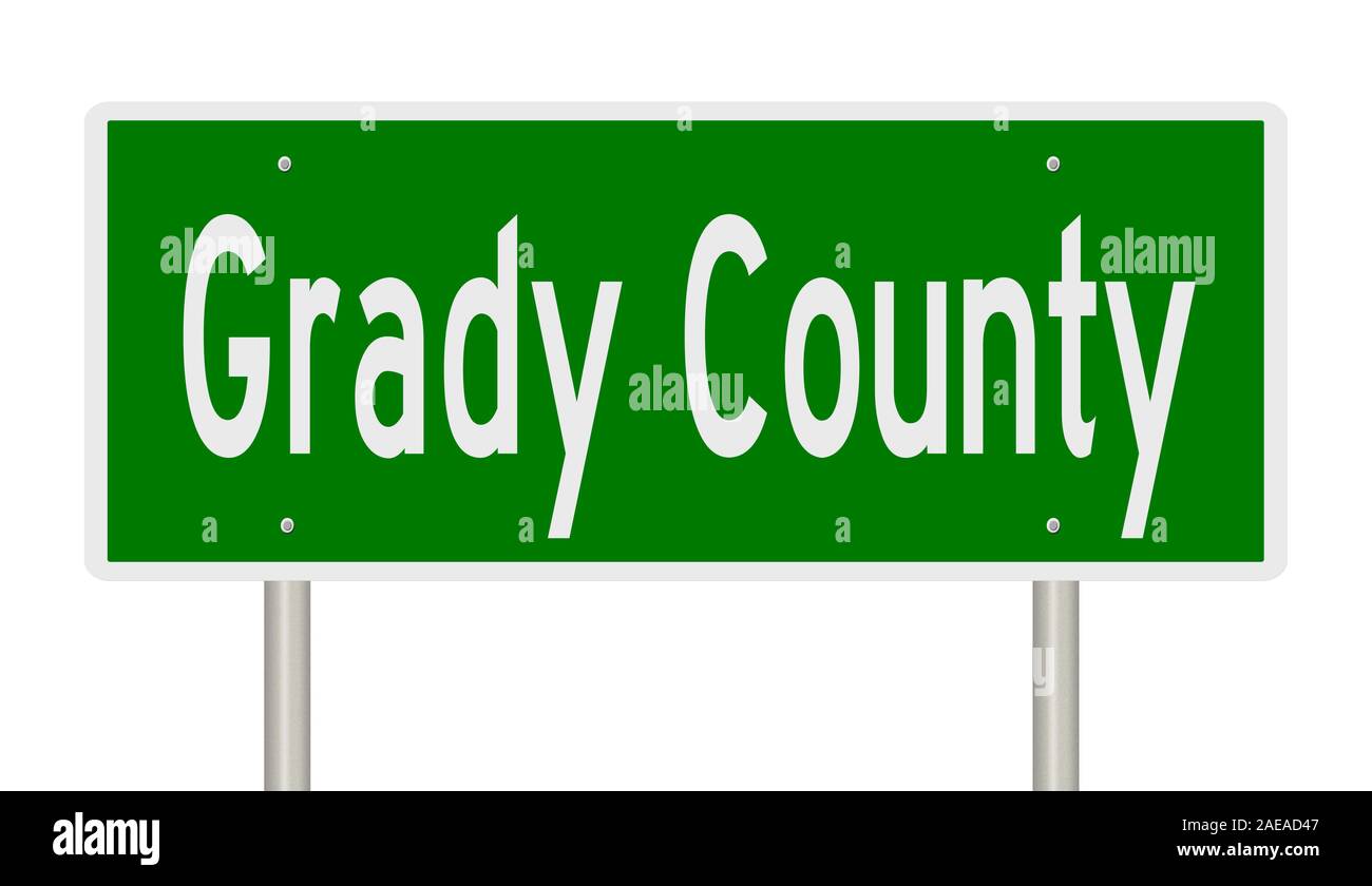 Rendering von 3d-grüne Hinweisschild für Grady County Stockfoto