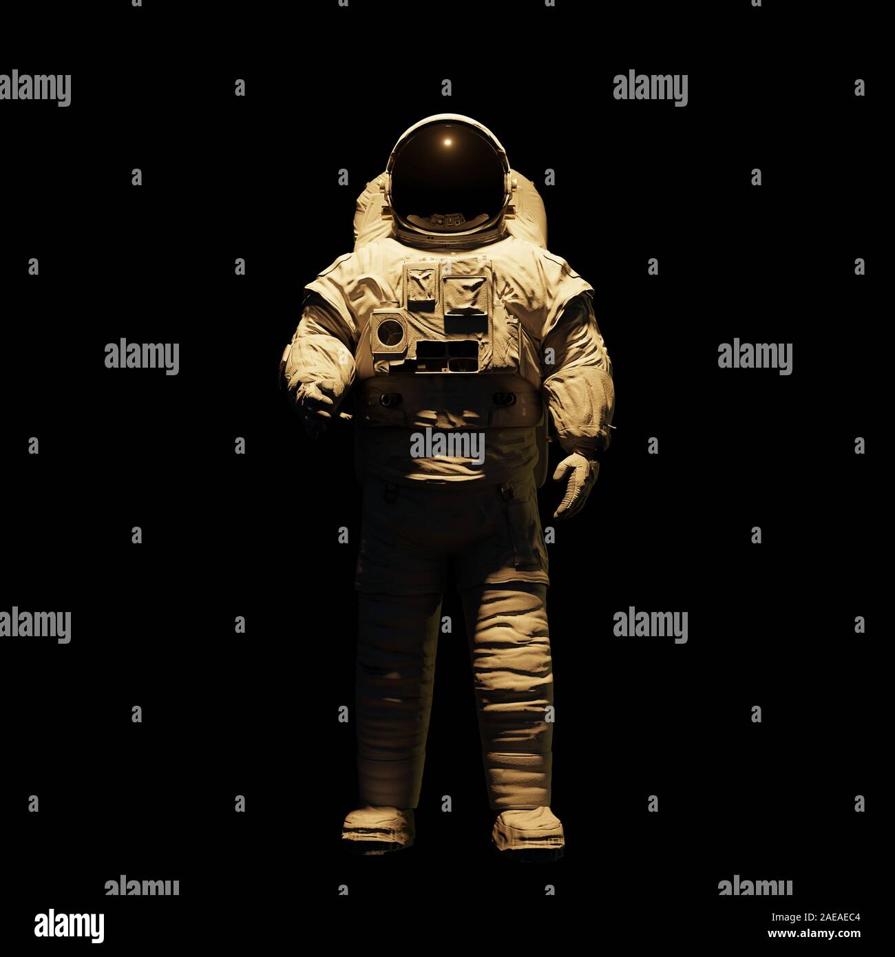 Astronaut auf schwarzem Hintergrund Stockfoto