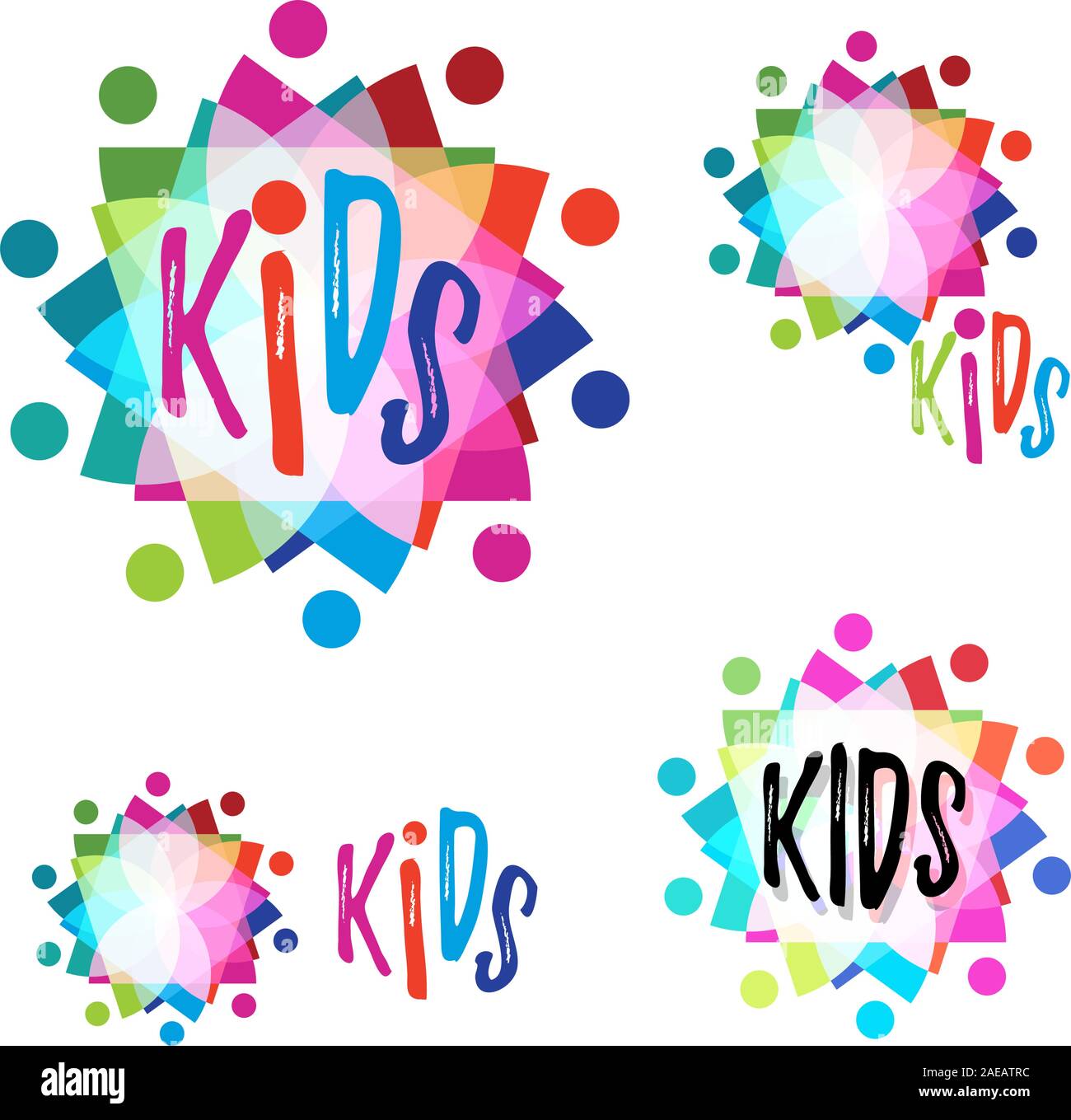 Rainbow Schriftzug. Die hellen und farbenfrohen Kids Logo. Kinder helle Formen. Stock Vektor