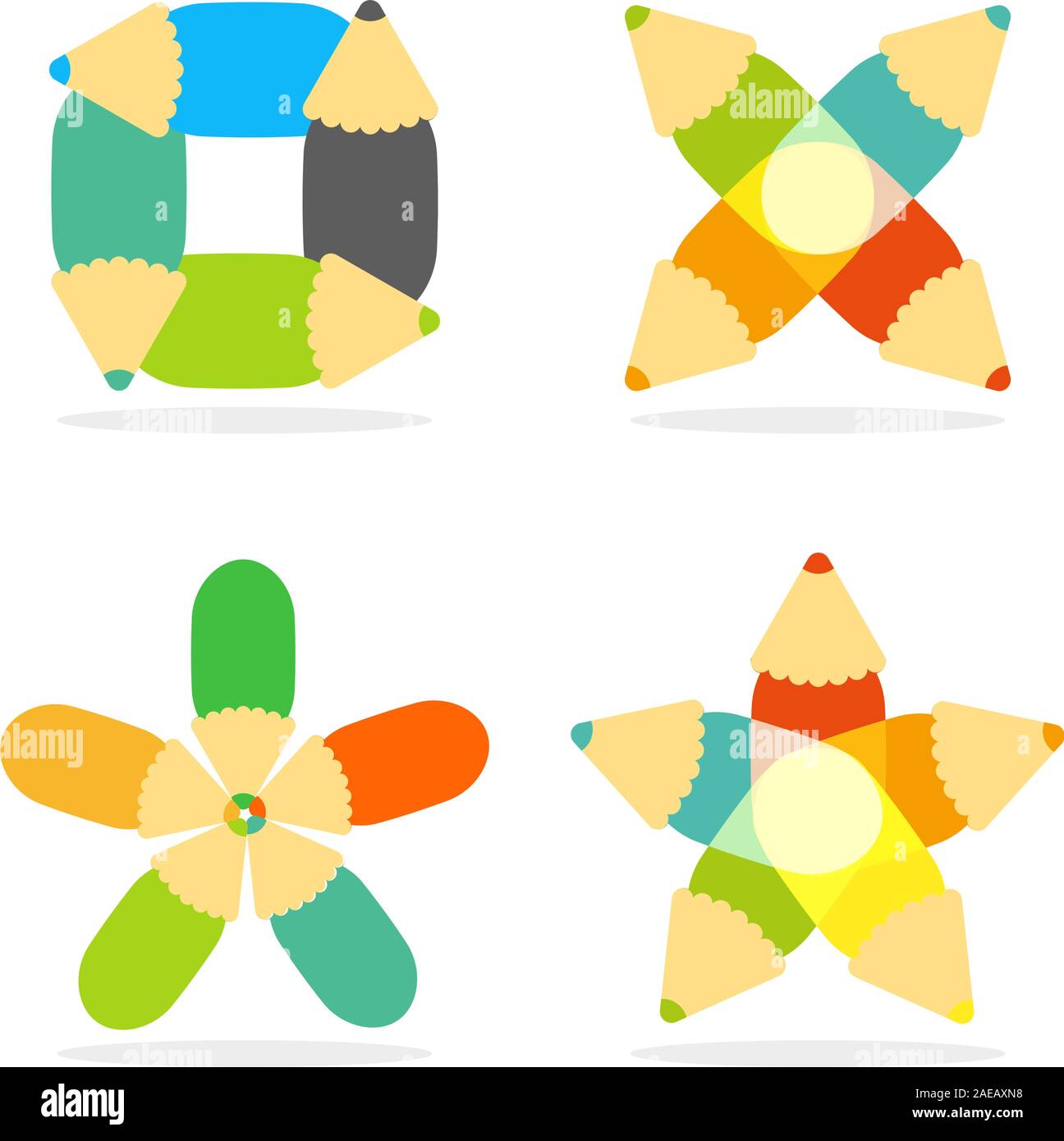 Bleistift bunt Bildung Logo. Zeichnung kunst Vektor isoliert Schriftzug gesetzt. Stock Vektor