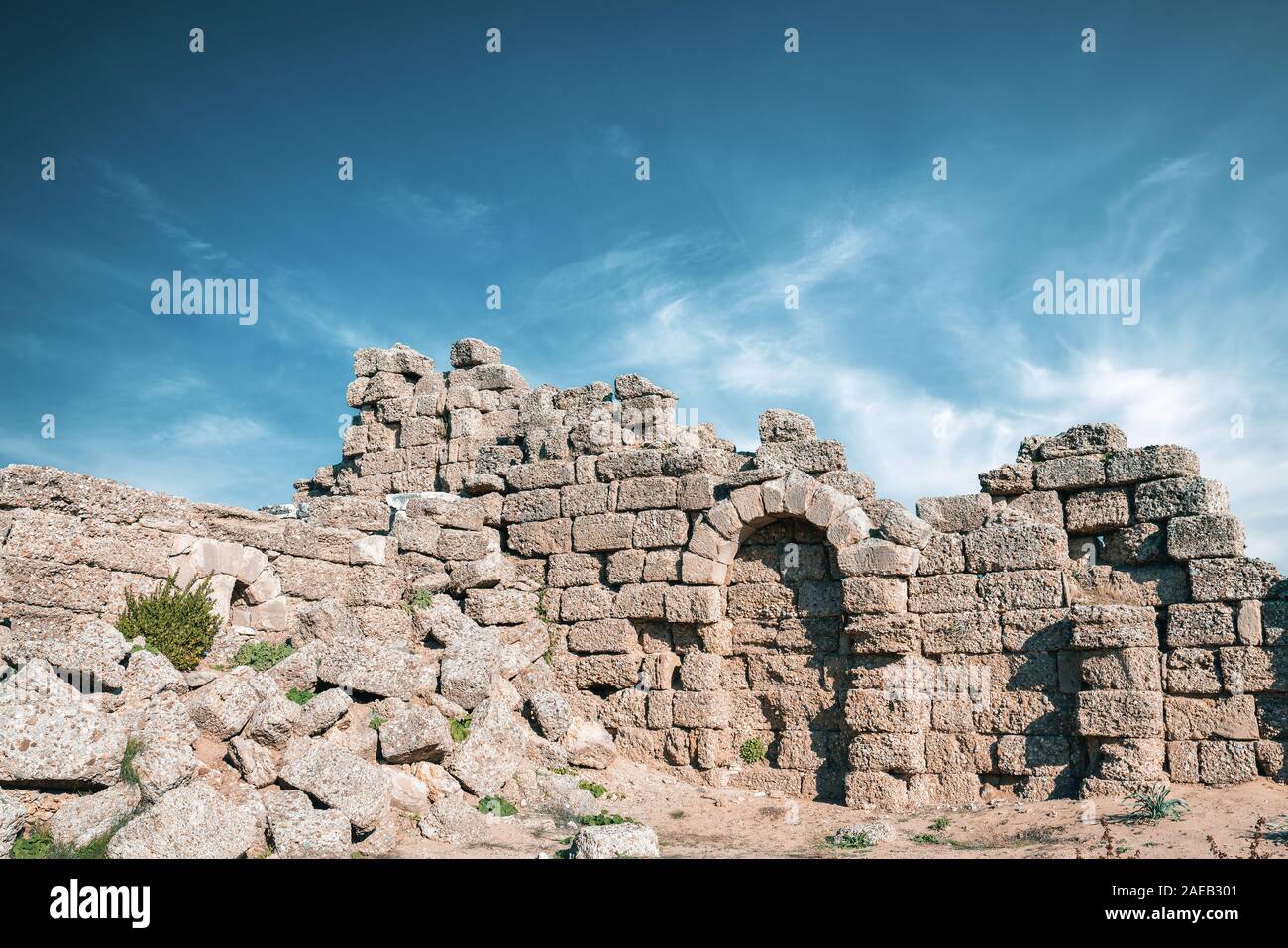 Erstaunlich antiken Ruinen der antiken Stadt Side, Antalya, Türkei. Stockfoto