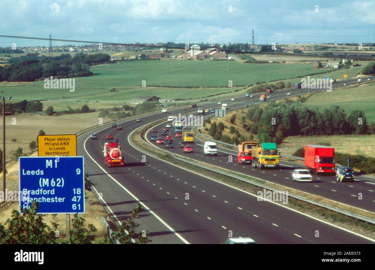 Von der Autobahn M1 in 1989, Wakefield, West Yorkshire, Nordengland, UK, illustriert den Unterschied im Verkehrsaufkommen zu heute Stockfoto