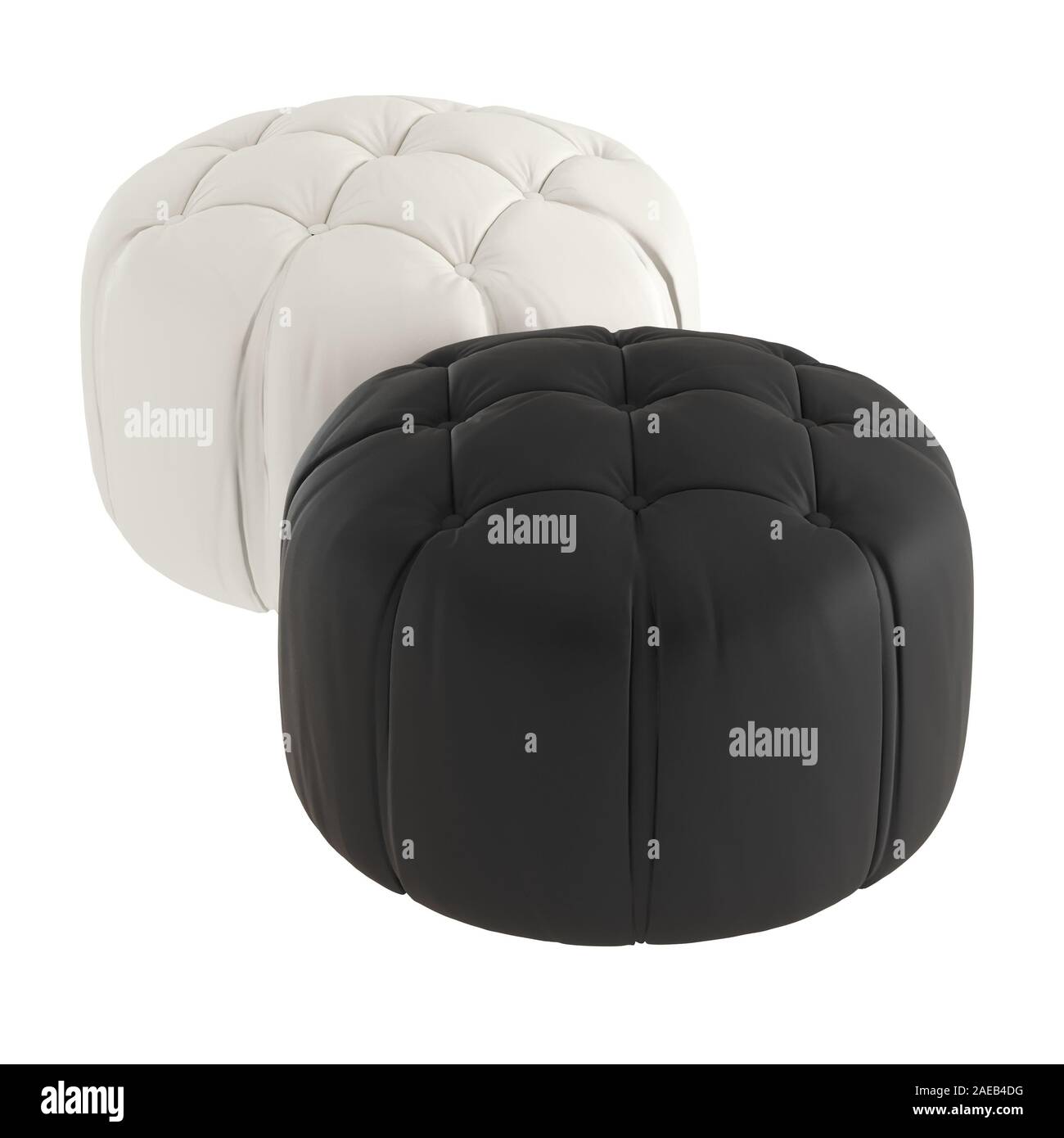 Zwei runde in Beige und Schwarz auf weißem Hintergrund. 3D-Rendering Stockfoto