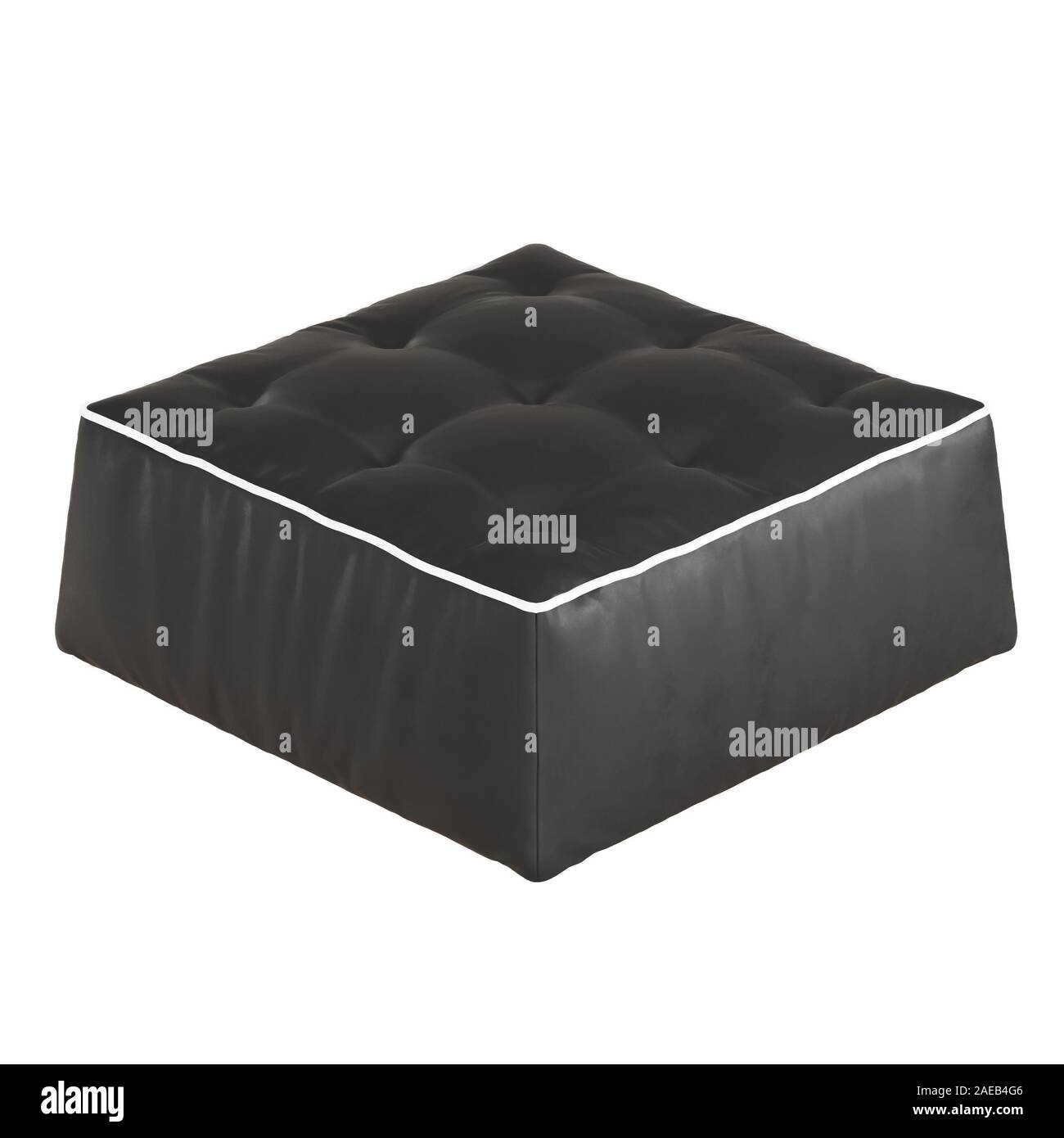 Schwarz Leder Hocker auf weißem Hintergrund. 3D-Rendering Stockfoto