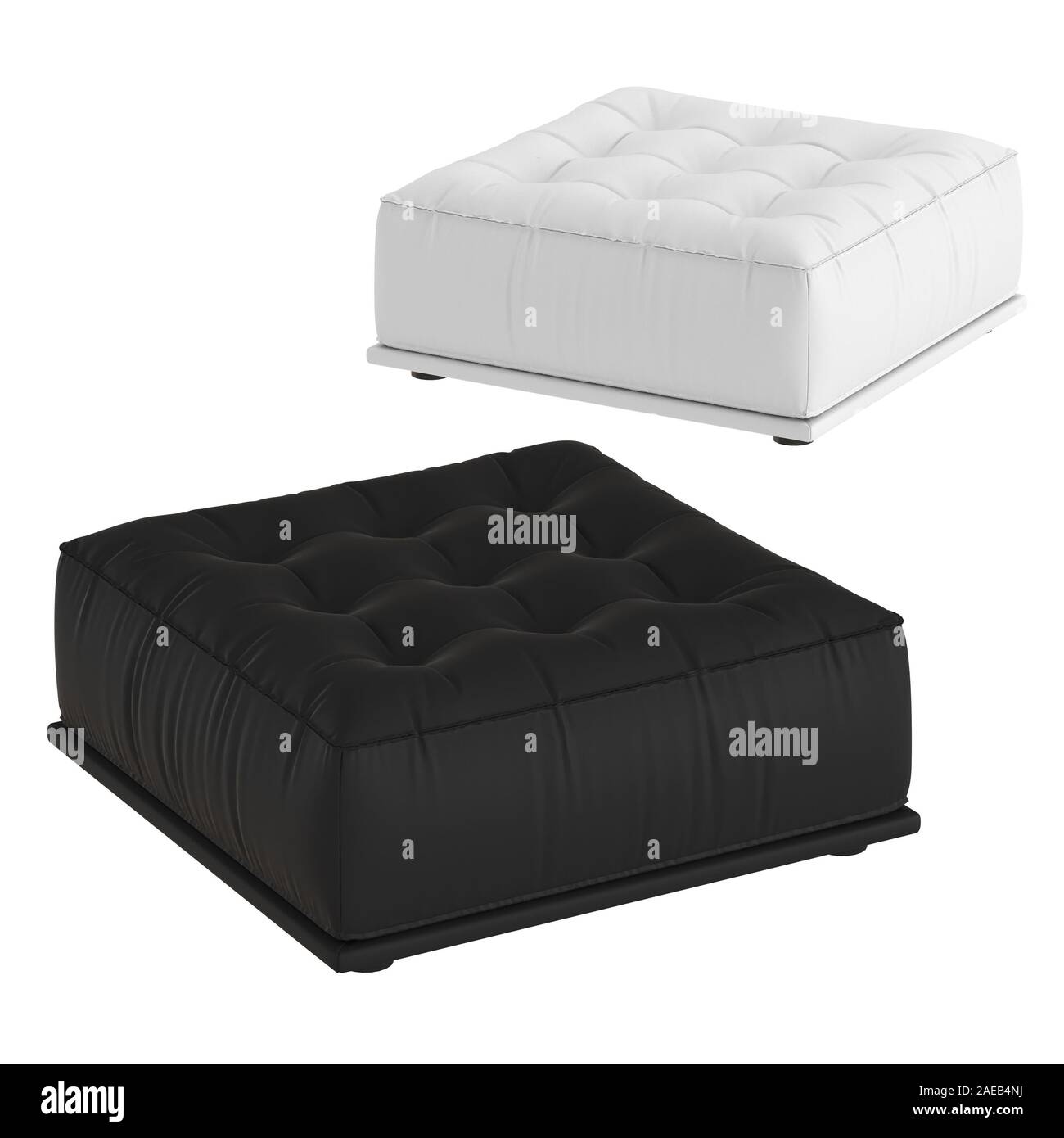 Zwei Leder Hocker auf weißem Hintergrund. 3D-Rendering Stockfoto