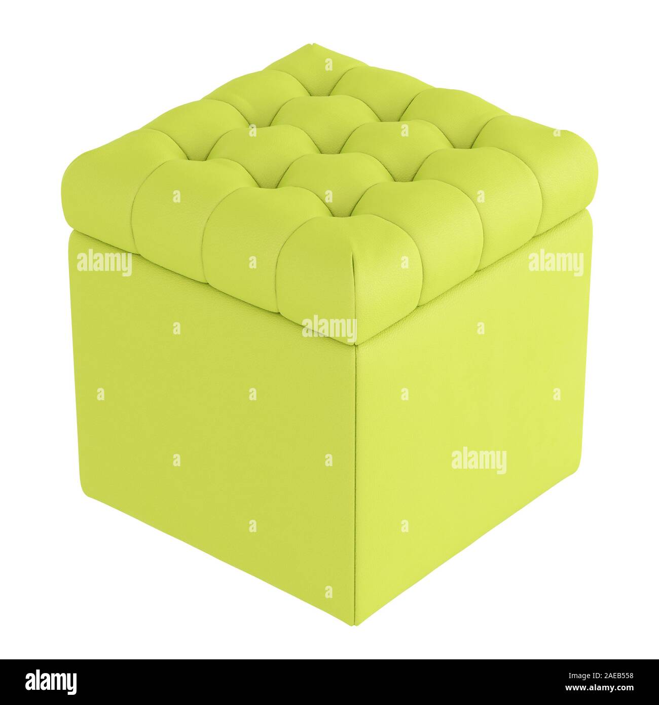 Grün Leder capitone Pouf auf weißem Hintergrund. 3D-Rendering Stockfoto