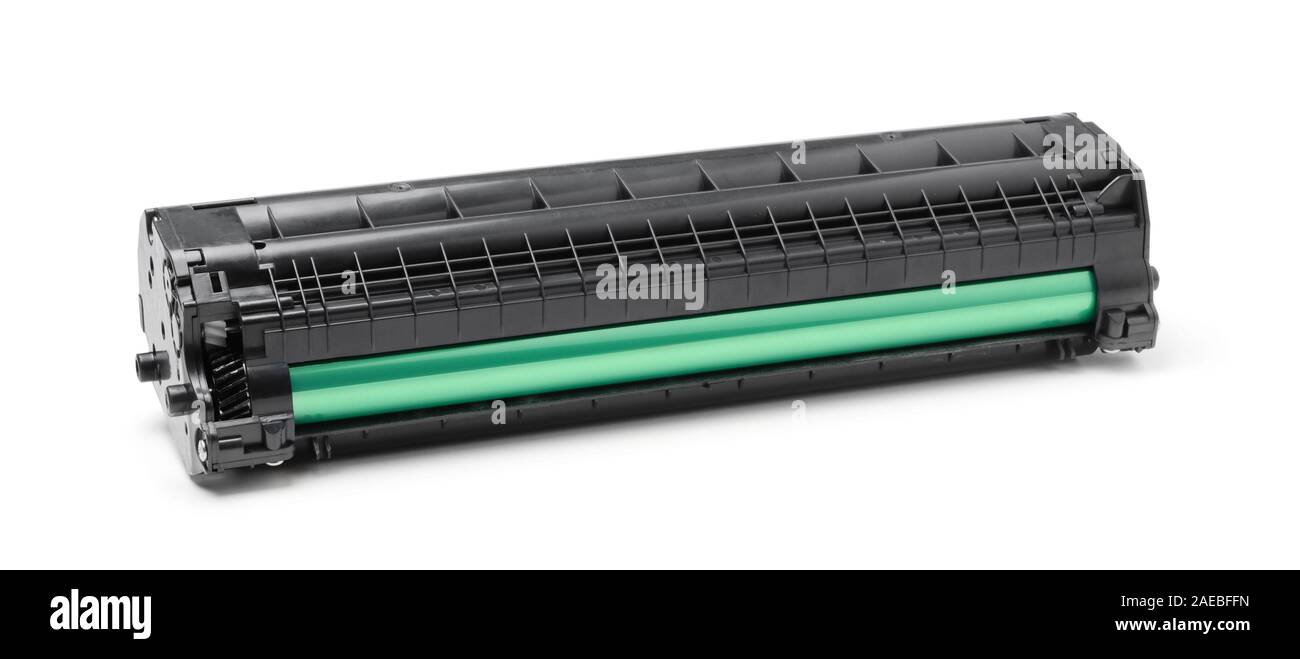 Neuen Laser Drucker patrone auf weißem Hintergrund Stockfoto