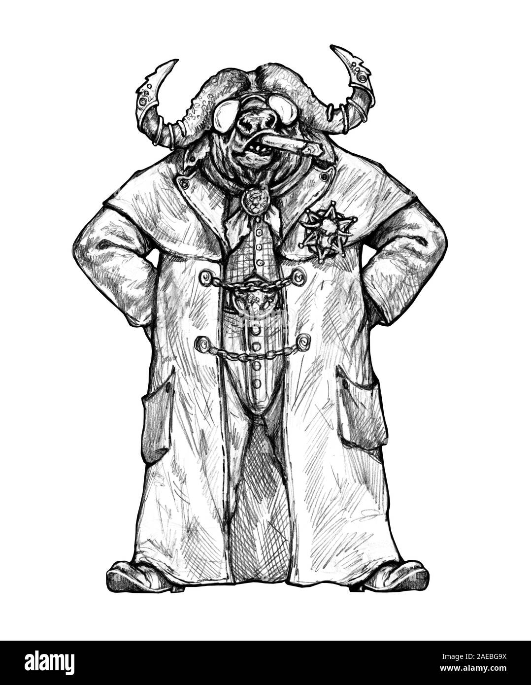 Lustige buffalo Chef. Bleistiftzeichnung. Afrikanische Büffel so cool Polizeichef. Stockfoto