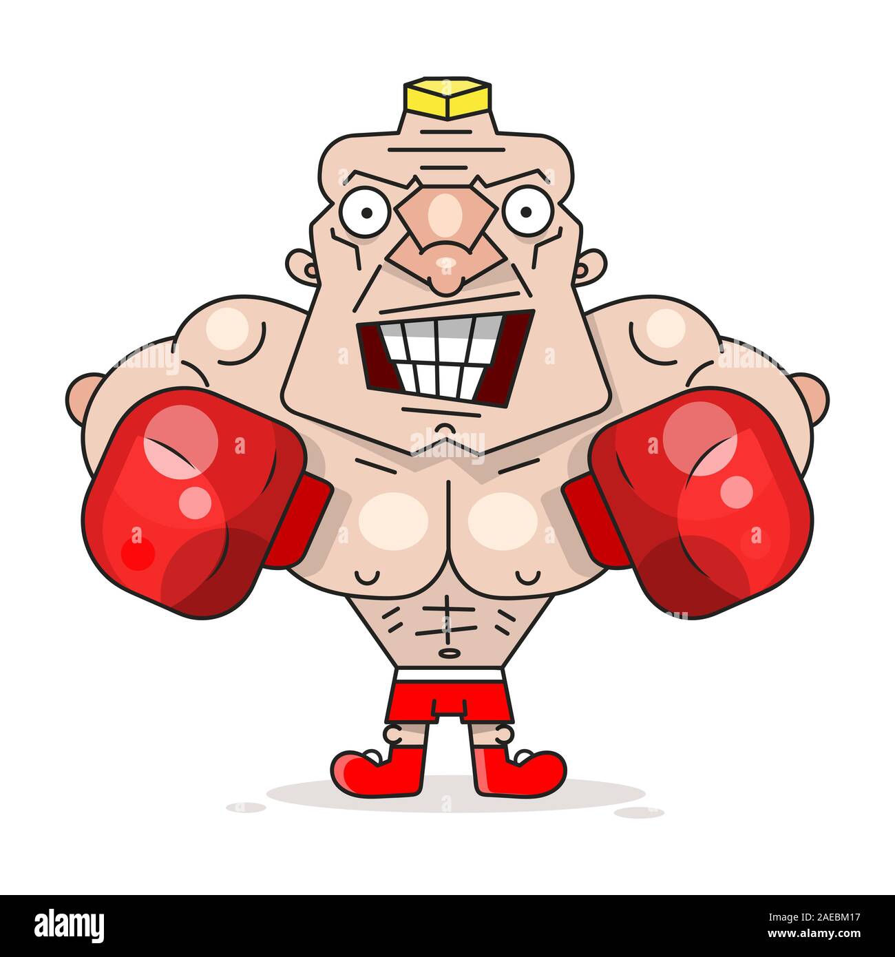 Lächelnd kaukasischen weißen Boxer rot Boxhandschuhe Training Fitness Training. Männliche Boxer trainieren In Boxhandschuhen. Vektor Cartoon Stock Vektor