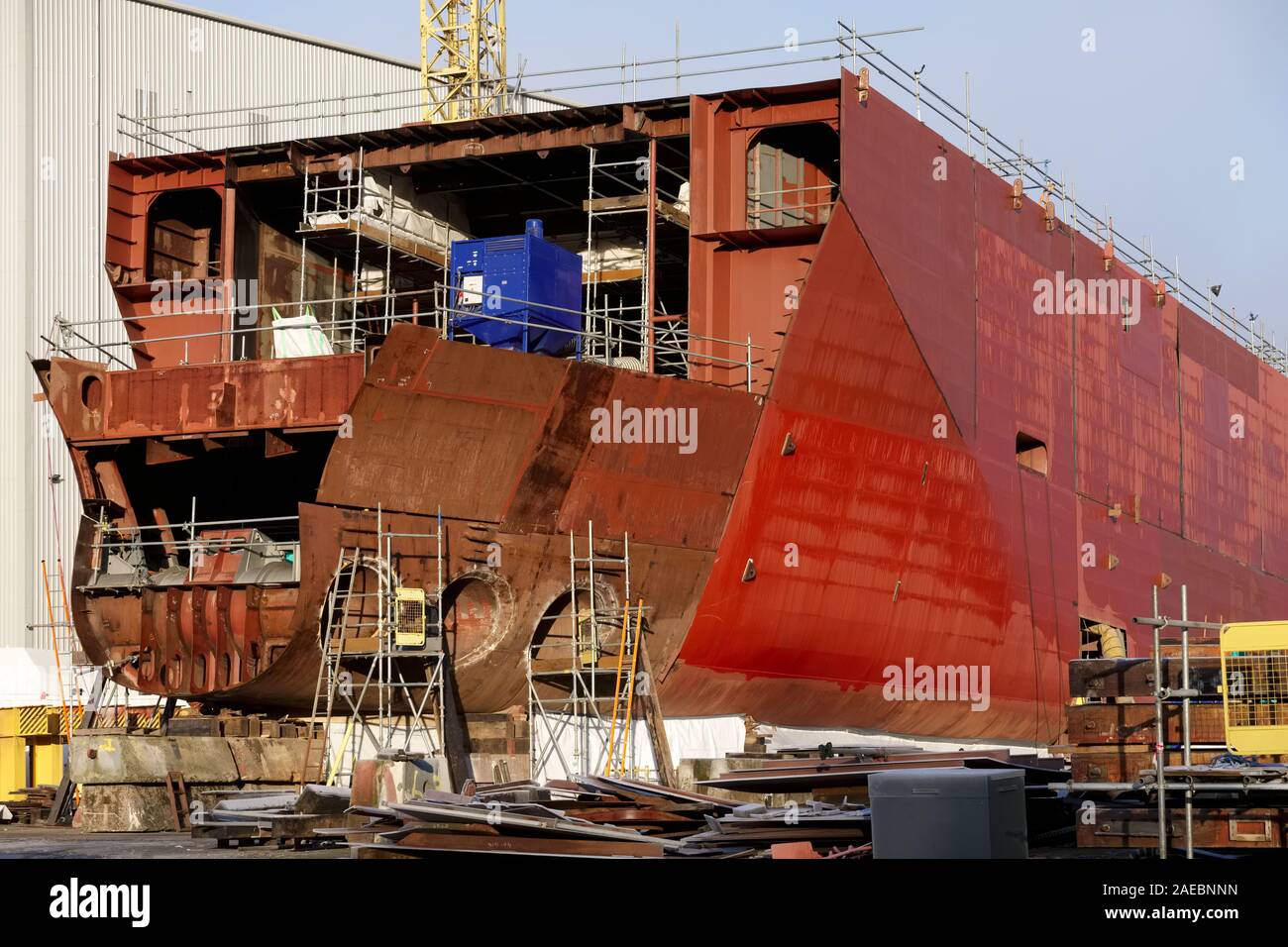 Schiffbau werft Schiffbau Konstruktion Dock mit Gerüst in Bearbeitung Stockfoto