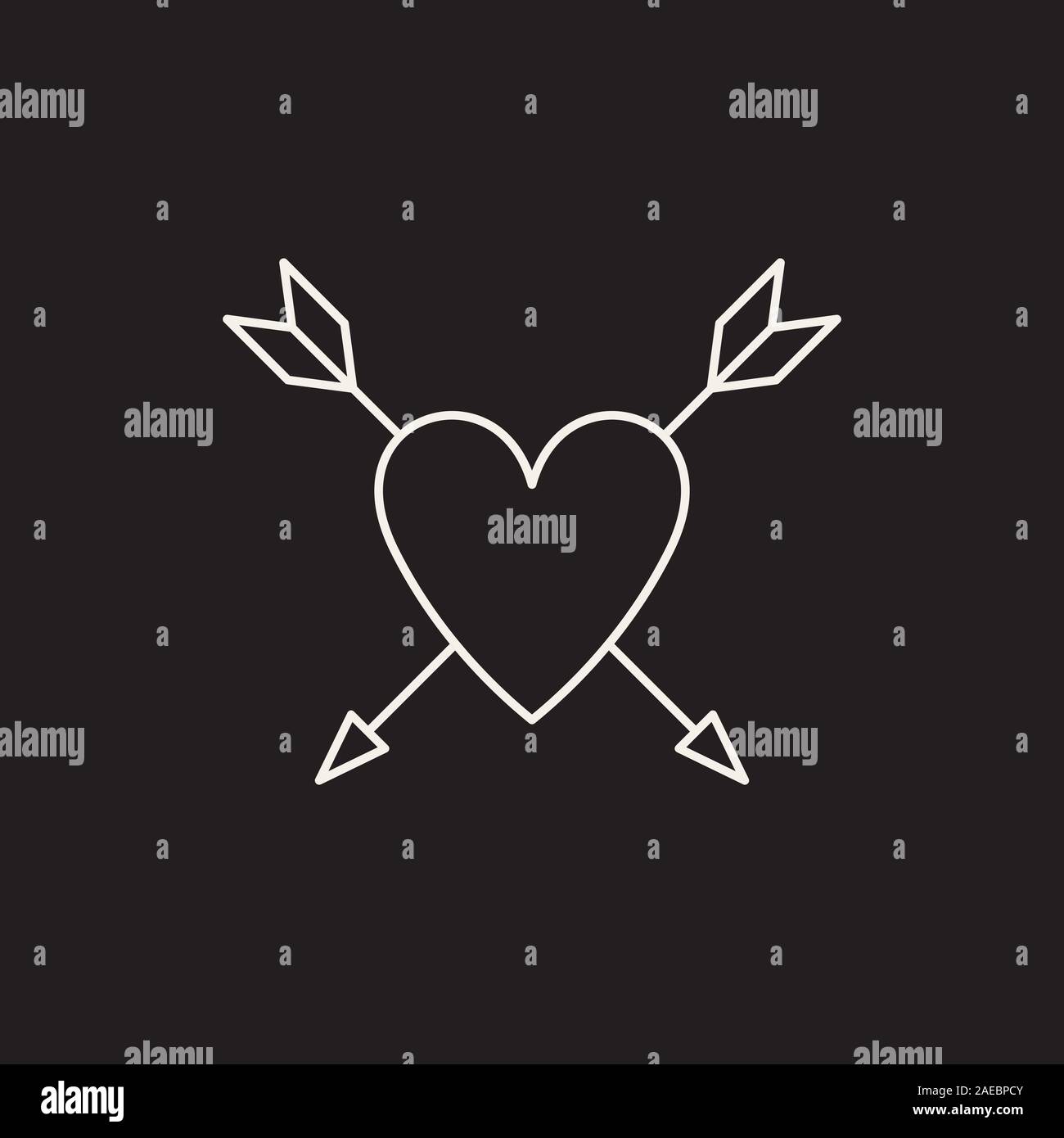 Tattoo Linie Skizze Symbol isoliert weiß auf schwarzem Hintergrund. Herz, Pfeil. Liebe Symbol. Amour Symbol. Tattoo Studio Konzept. Nach Themen verwendet werden lik Stock Vektor
