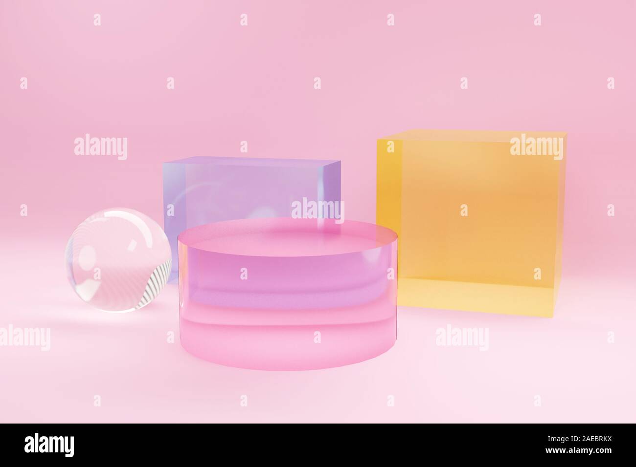 Podium für Werbebanner multi - aus Glas mit farbigem. Minimalismus, abstrakten geometrischen Formen und Hintergrund, 3D-Rendering. Stockfoto