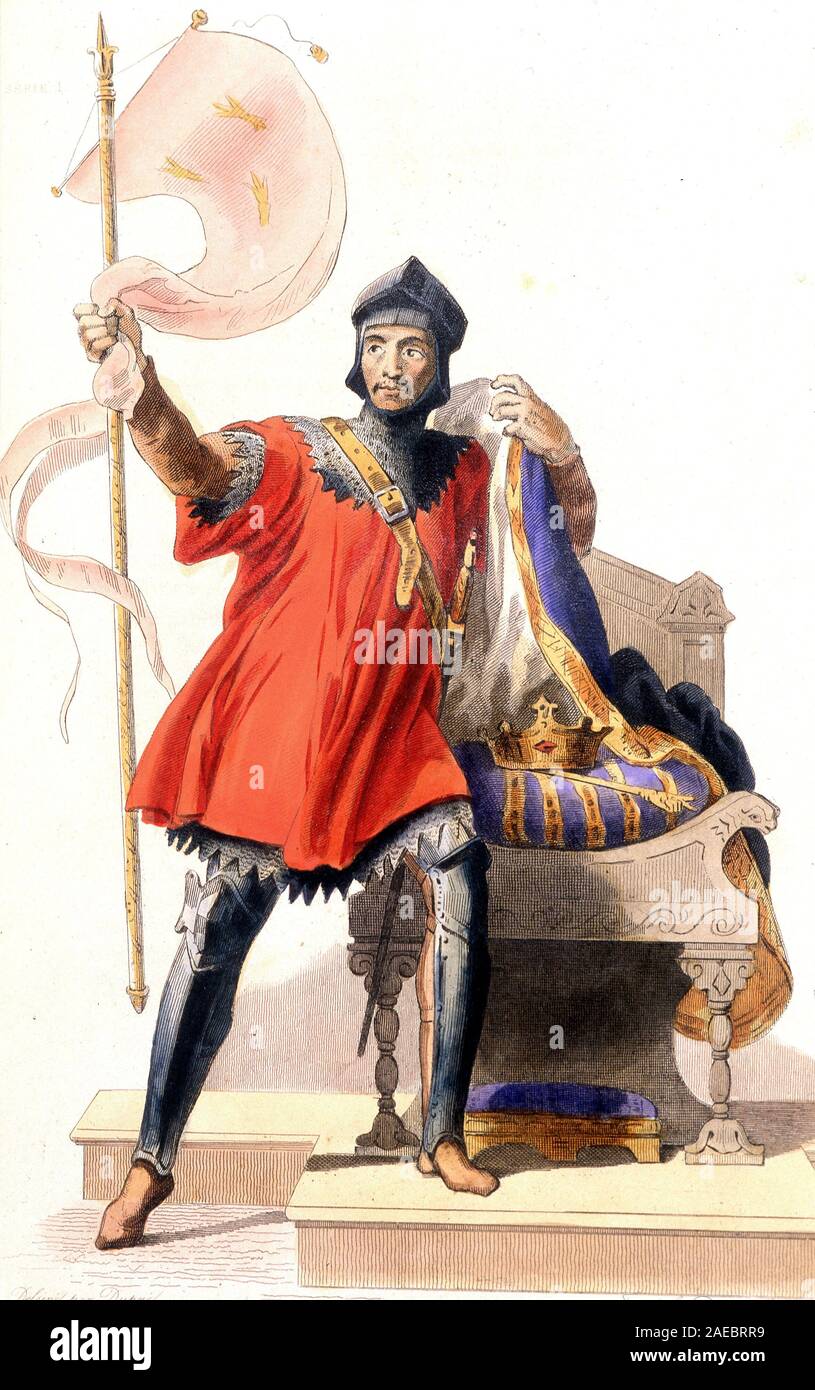 Hugues Capet et sa banniere - in "Le Plutarque Francais', Hrsg. Mennechet, XIXeme siecle Stockfoto