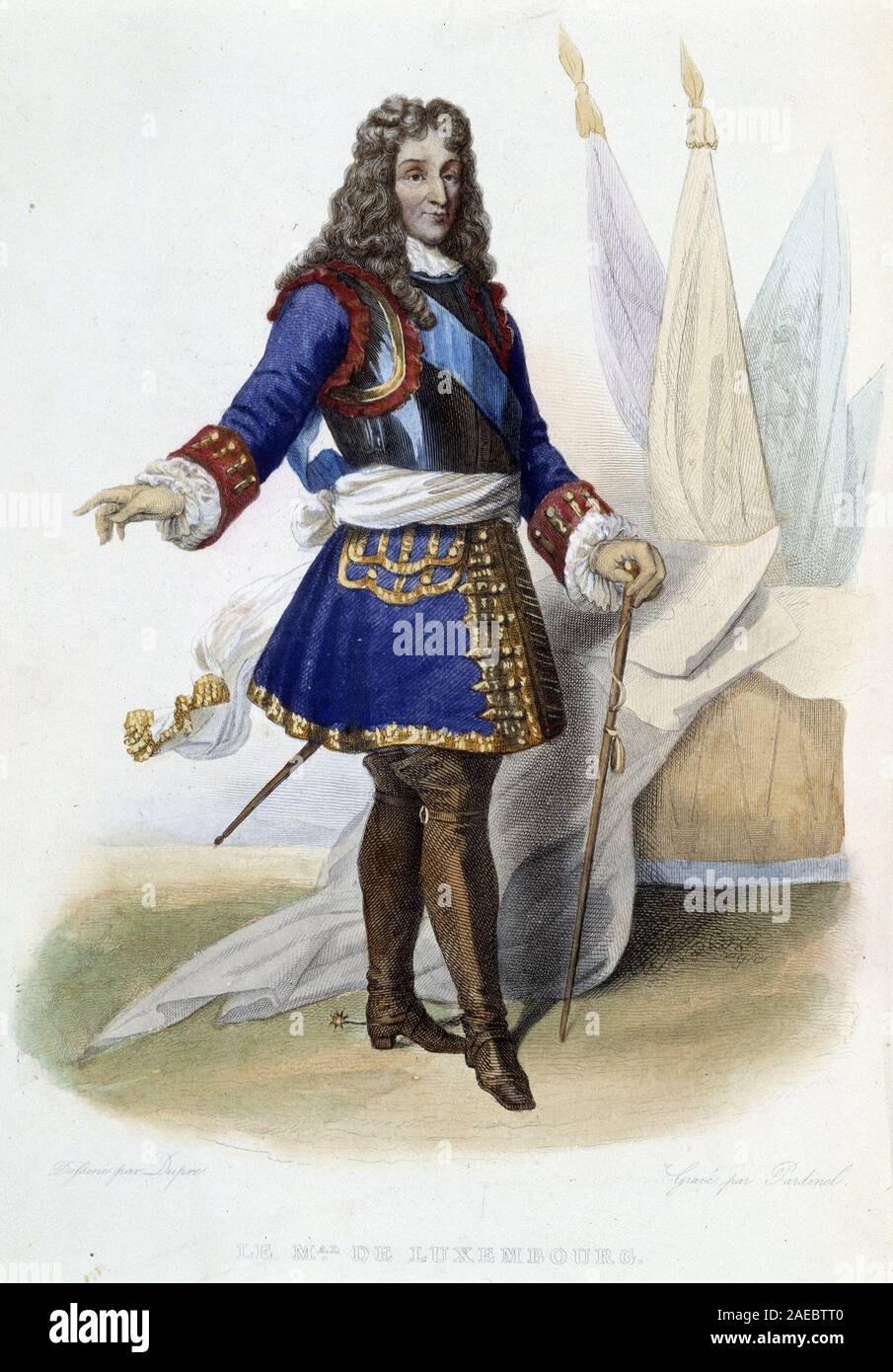 Portrait du Maréchal de Luxemburg: Francois Henri de Montmorency Bouteville, duc de Luxembourg Marechal de France (1628-1695). - Ed. Mennechet, "Le Stockfoto