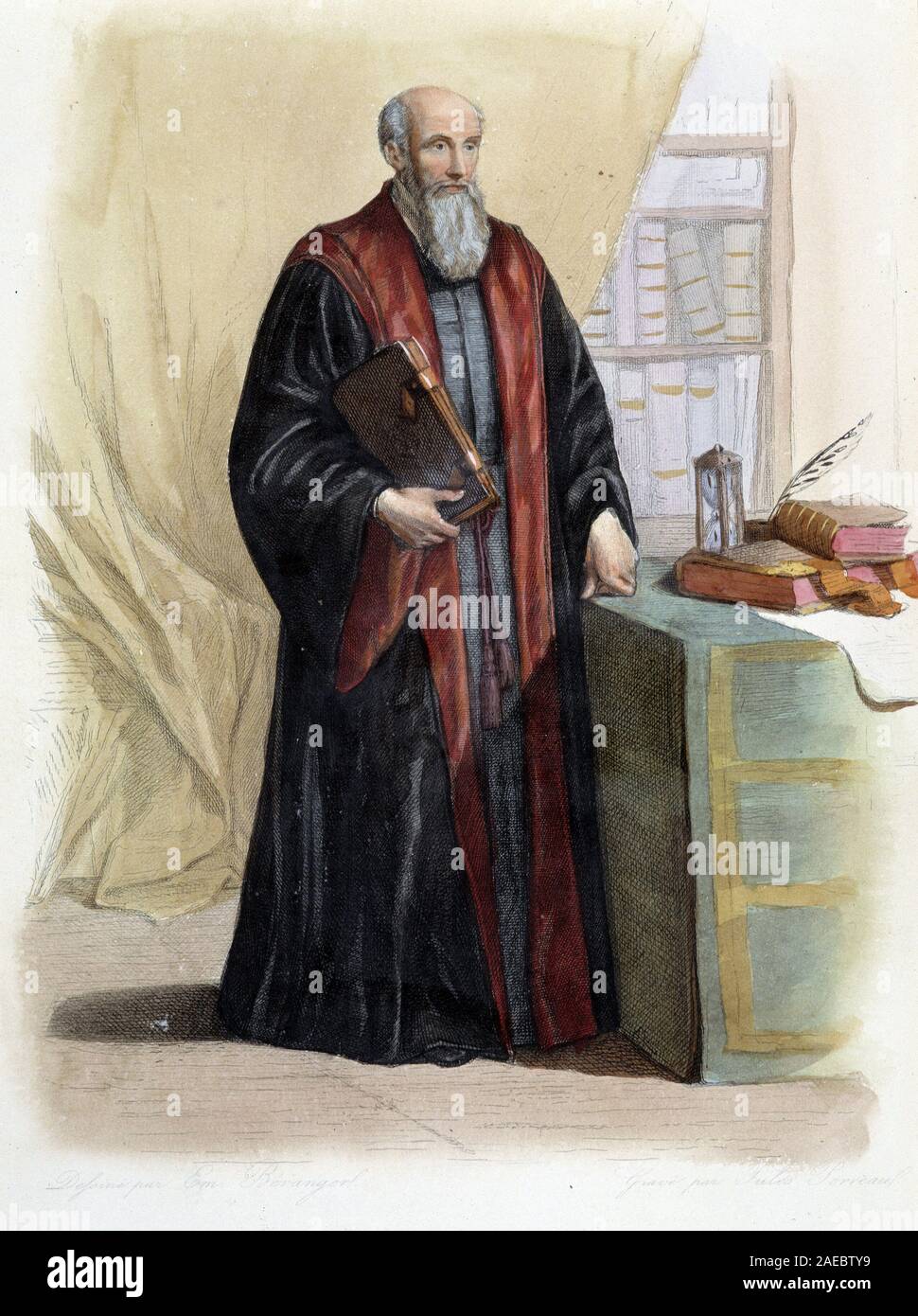 Portrait de Michel de L'Hospital (Michel de l'Hopital, v. 1504 - 1573), Magistrat et homme politique Francais. - in "Le Plutarque Francais", Ed. Mennec Stockfoto