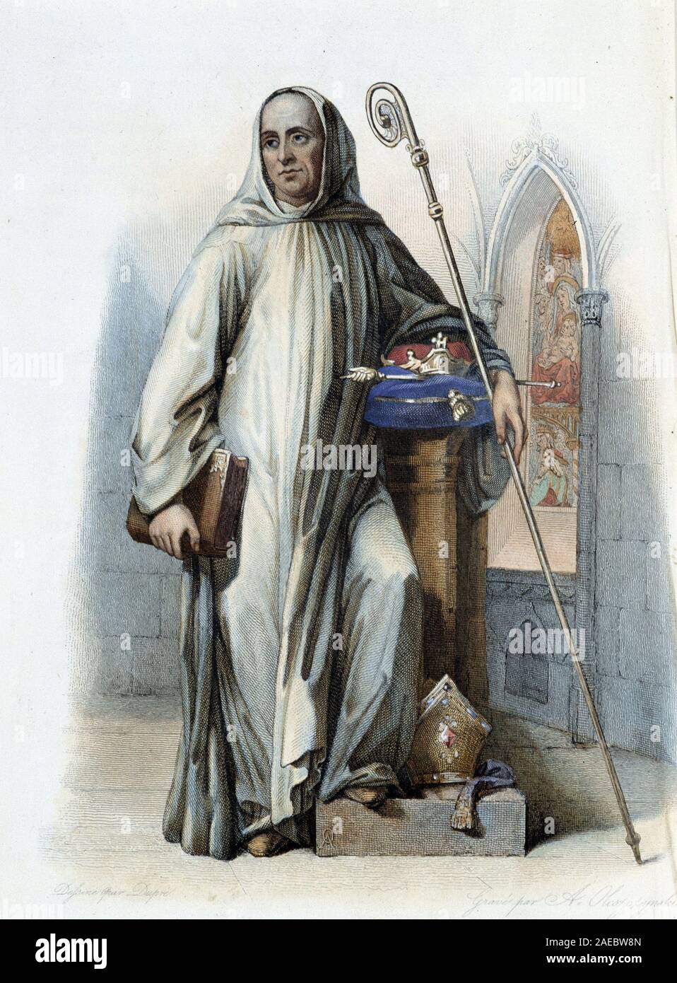 L'Abbe Suger (1080-1151) homme d'etat et d'eglise Francais - in "Le Plutarque Francais', par Mennechet, Paris, 1844-47 Stockfoto