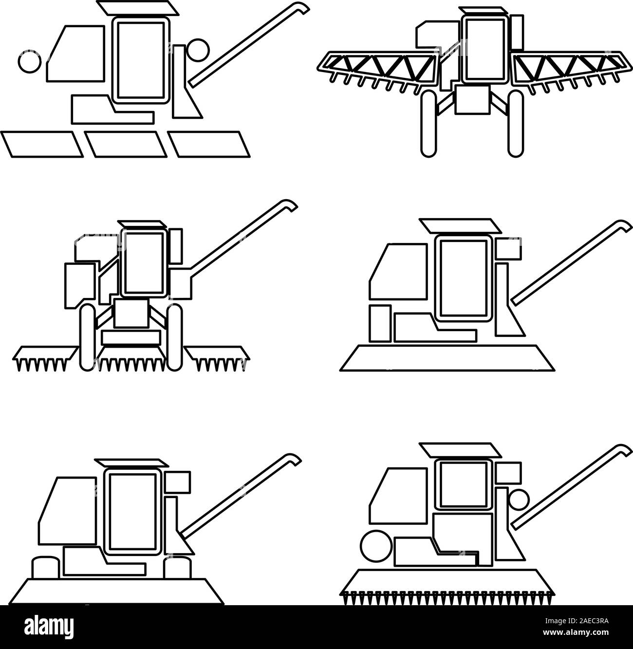 Sammlung Flachbild-Symbole mit langen Schatten. Landwirtschaftliche Fahrzeuge Ernte Symbole kombinieren. Vector Illustration. Stock Vektor