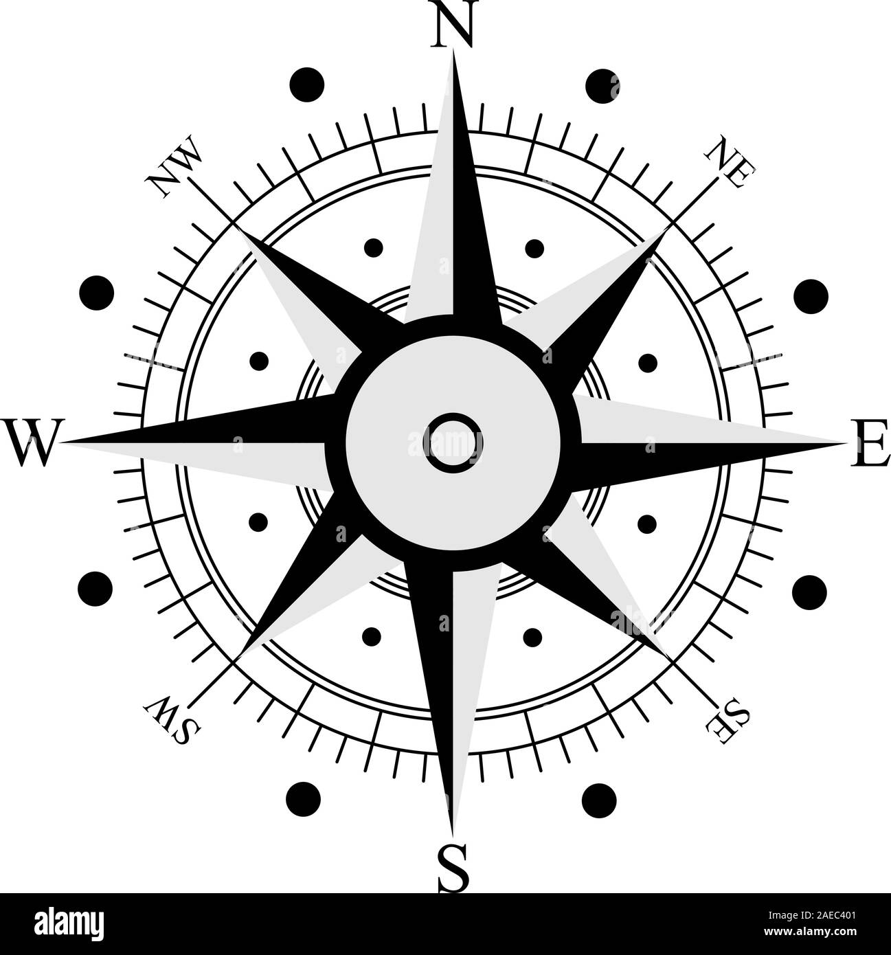 Wind Rose Schwarz auf Weiß isoliert. Vector Illustration. Stock Vektor