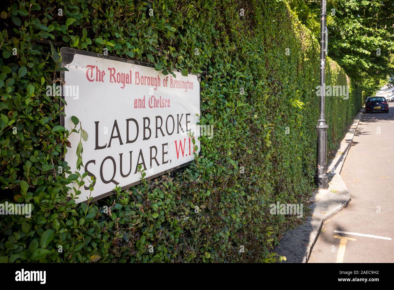 Ladbroke Square road Name sign, Royal Borough von Kensington und Chelsea, London, Großbritannien Stockfoto