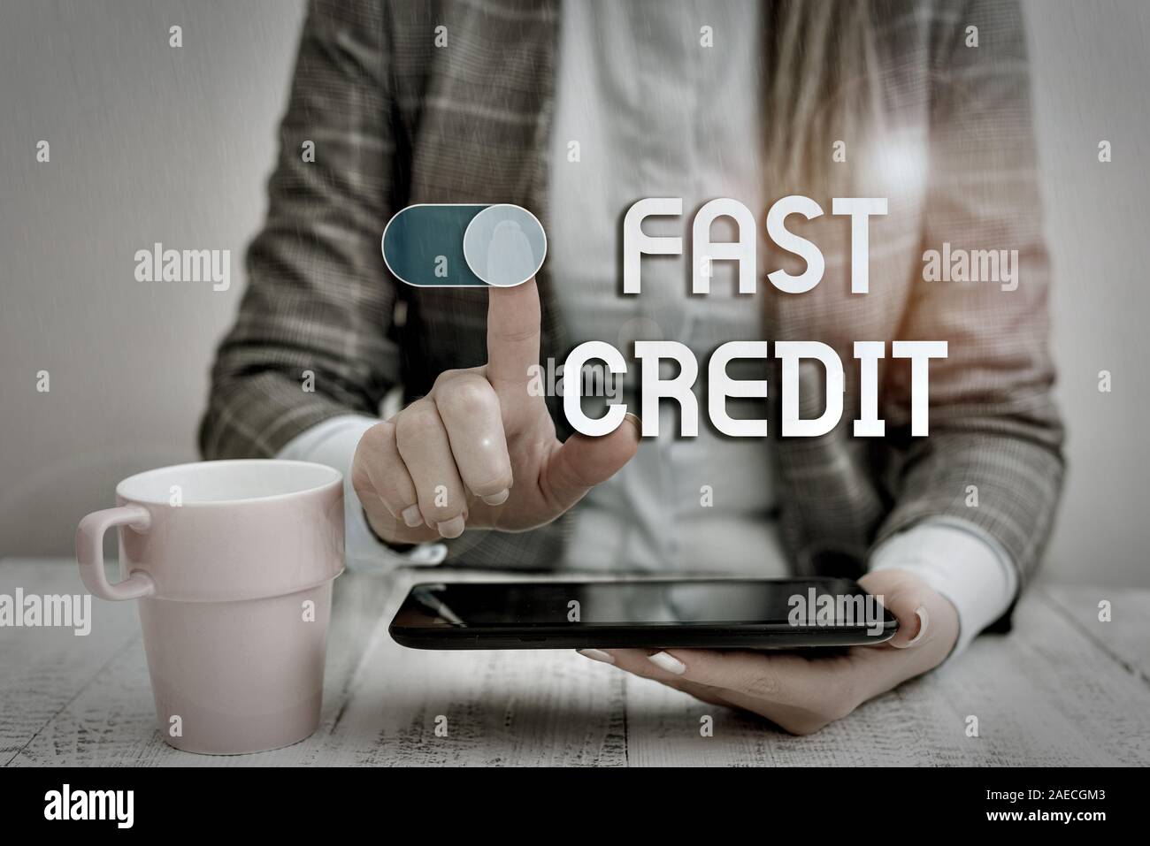 Text Zeichen zeigen schnell Kredit. Business Foto Text gilt für eine schnelle demonstratingal Darlehen, mit dem Sie die Streite Geschäftsfrau mit mo-Sitzung überspringen Stockfoto